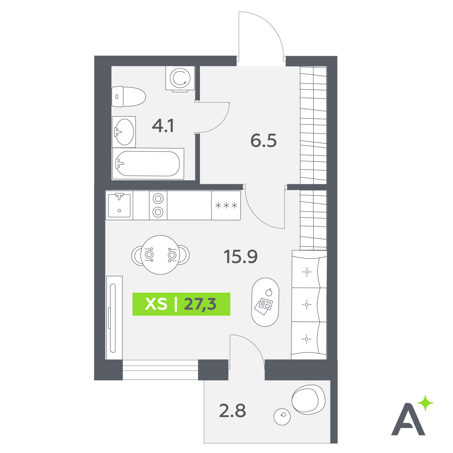 Планировка: студия, 27,3 м²