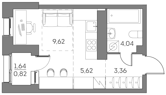 Планировка: студия, 23,5 м²