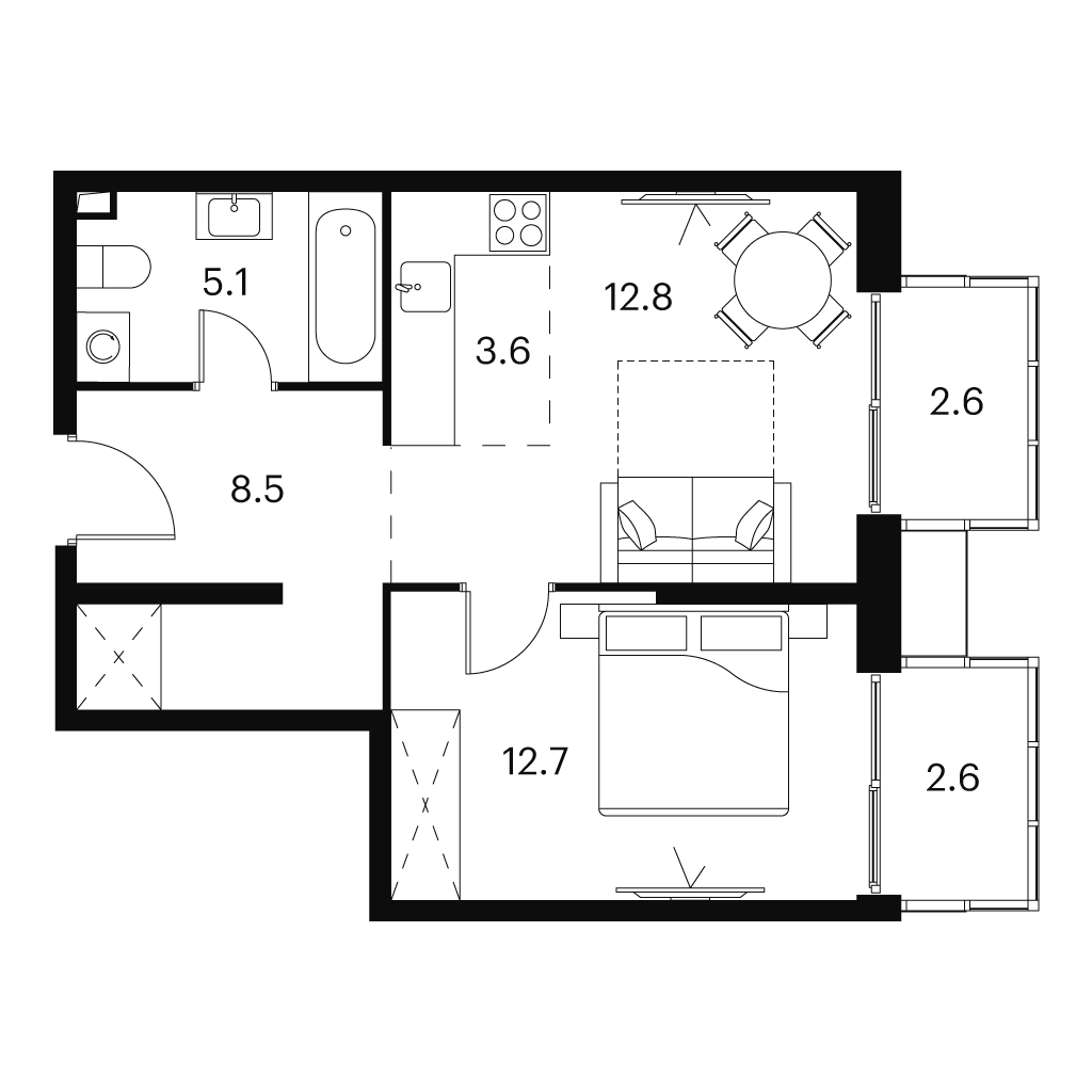 Планировка: 2-комнатная квартира, 47,9 м²