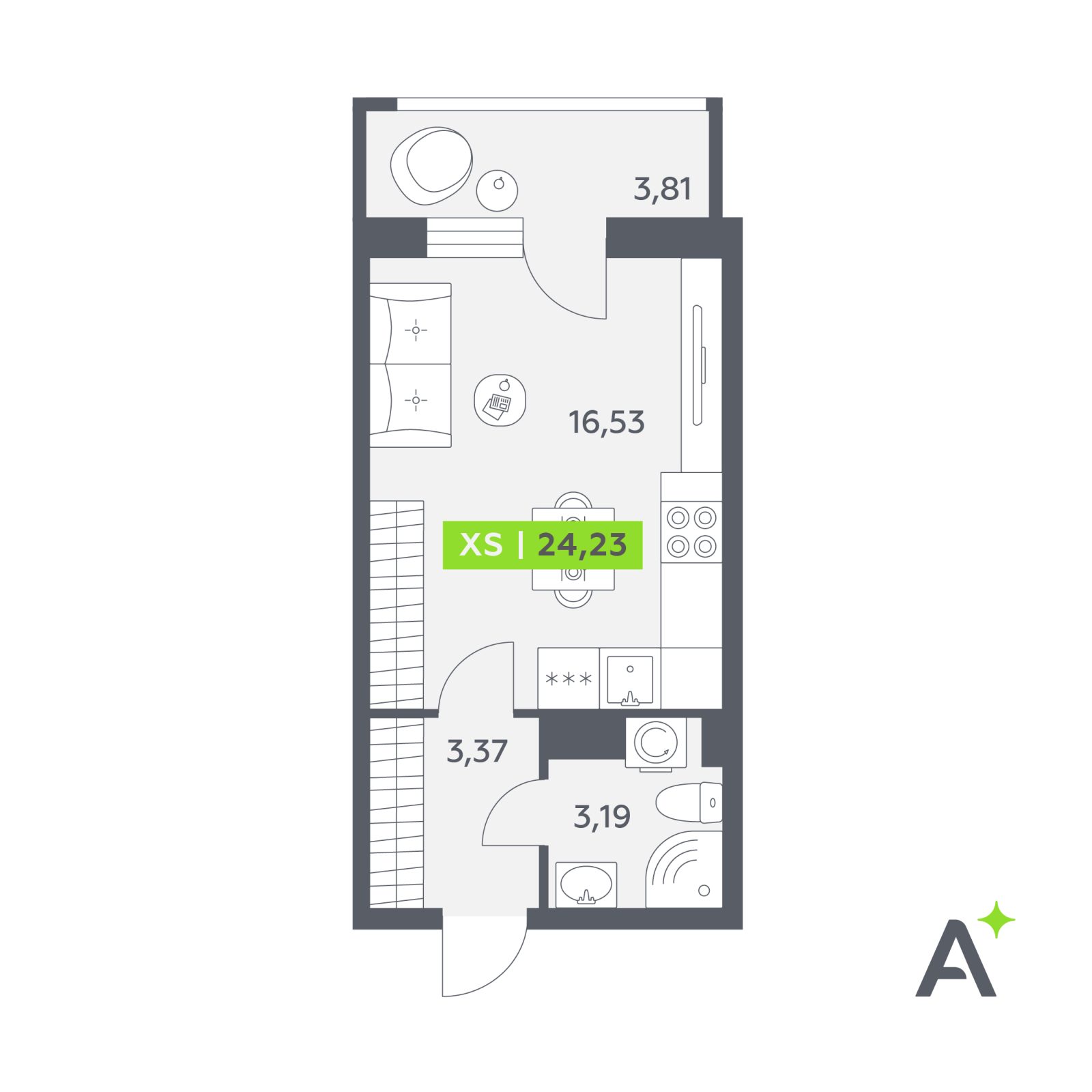 Планировка: студия, 24,2 м²