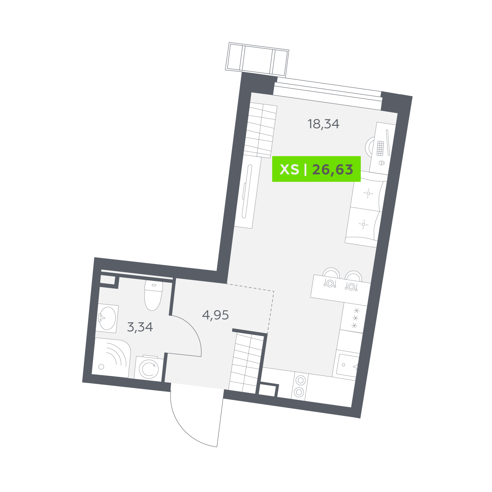 Планировка: студия, 26,6 м²