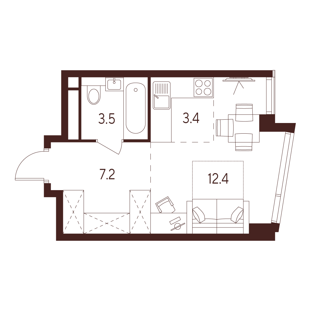 Планировка: студия, 26,5 м²