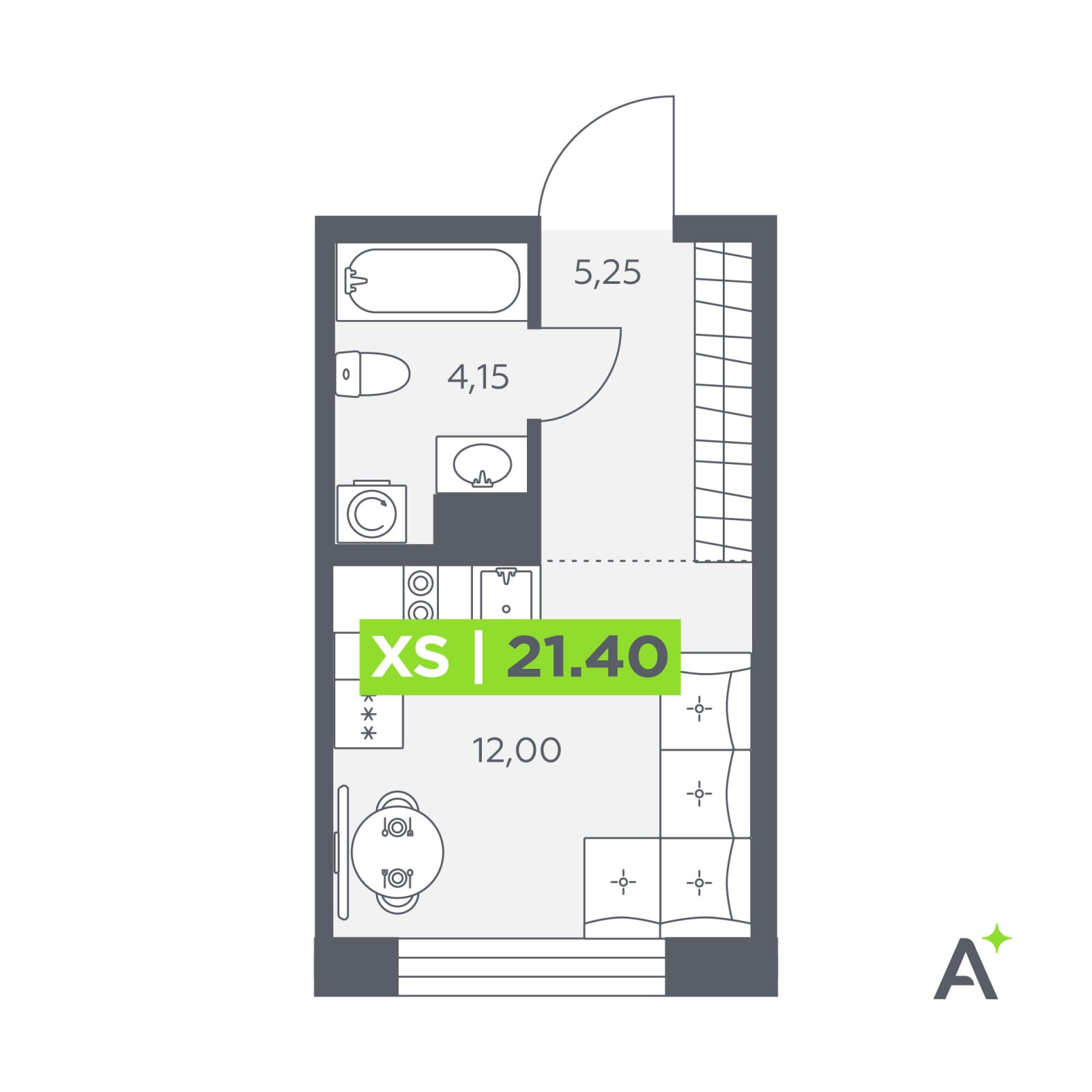 Планировка: студия, 21,4 м²