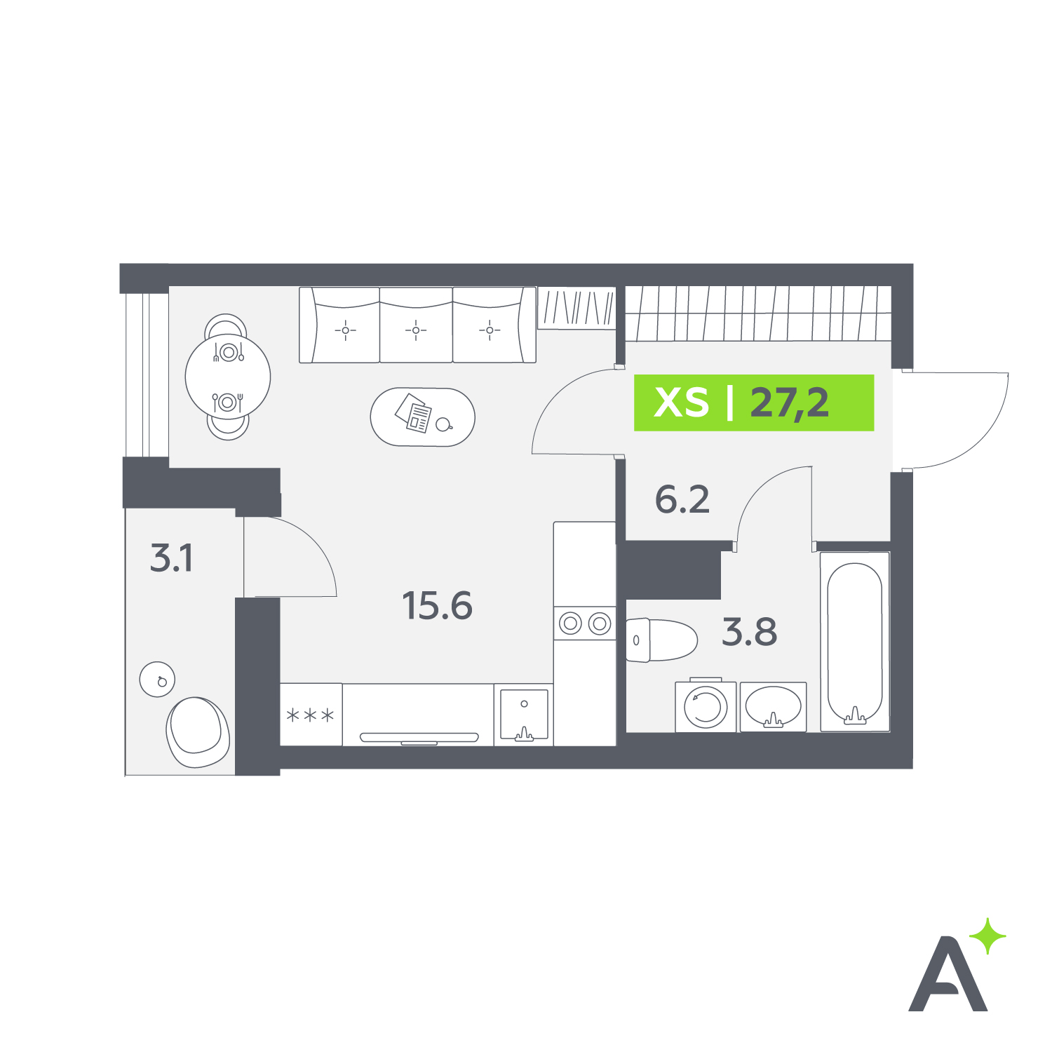 Планировка: студия, 27,2 м²