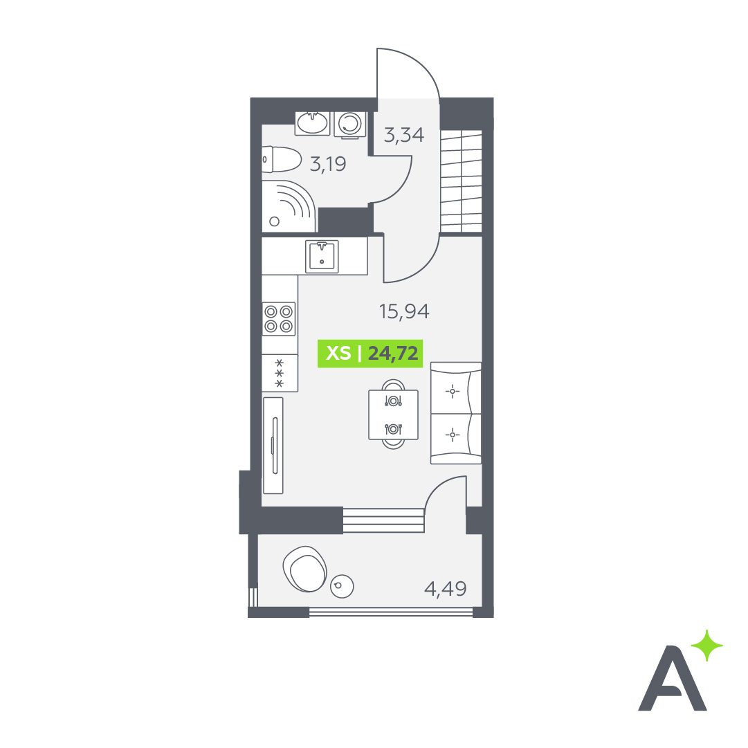 Планировка: студия, 24,7 м²