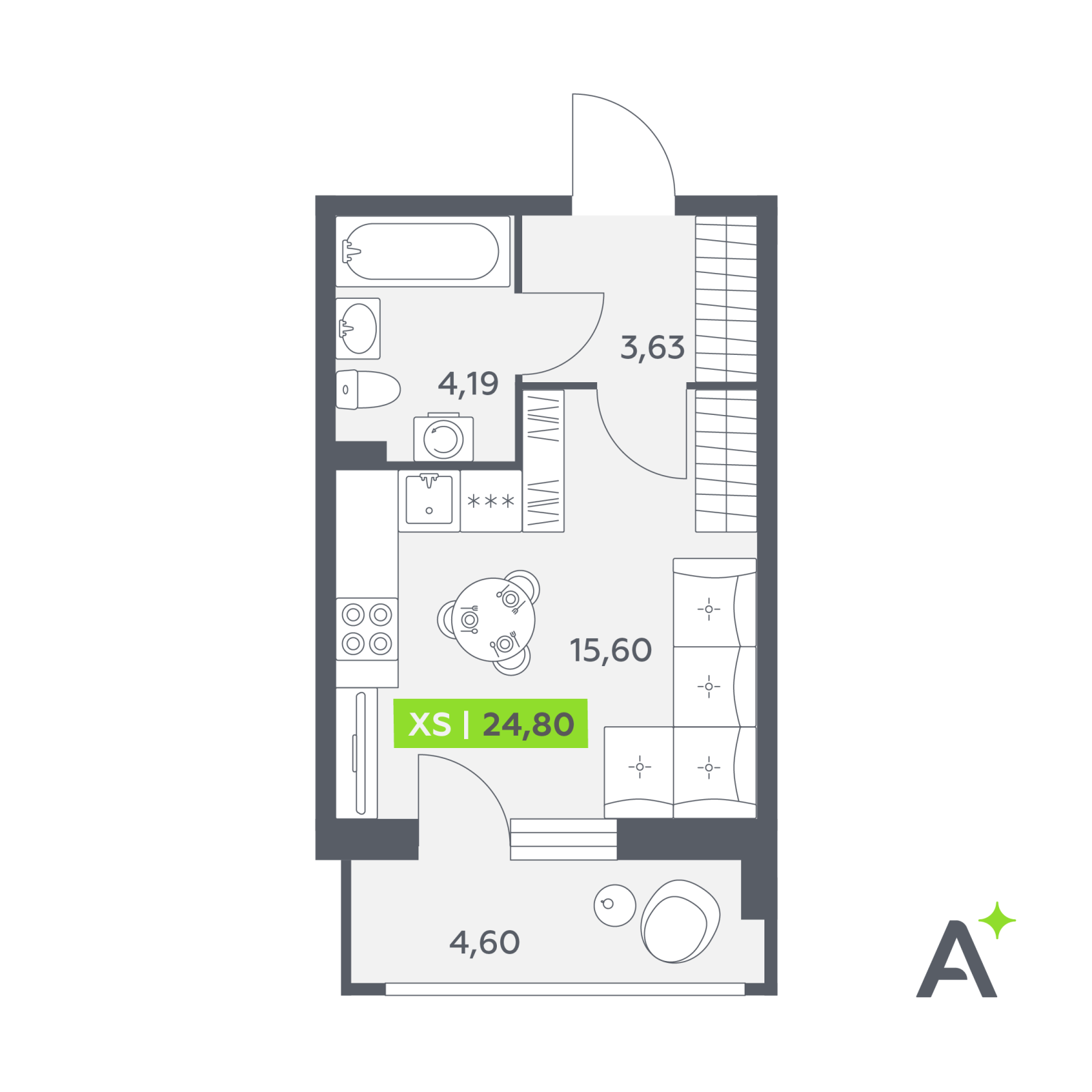 Планировка: студия, 24,8 м²
