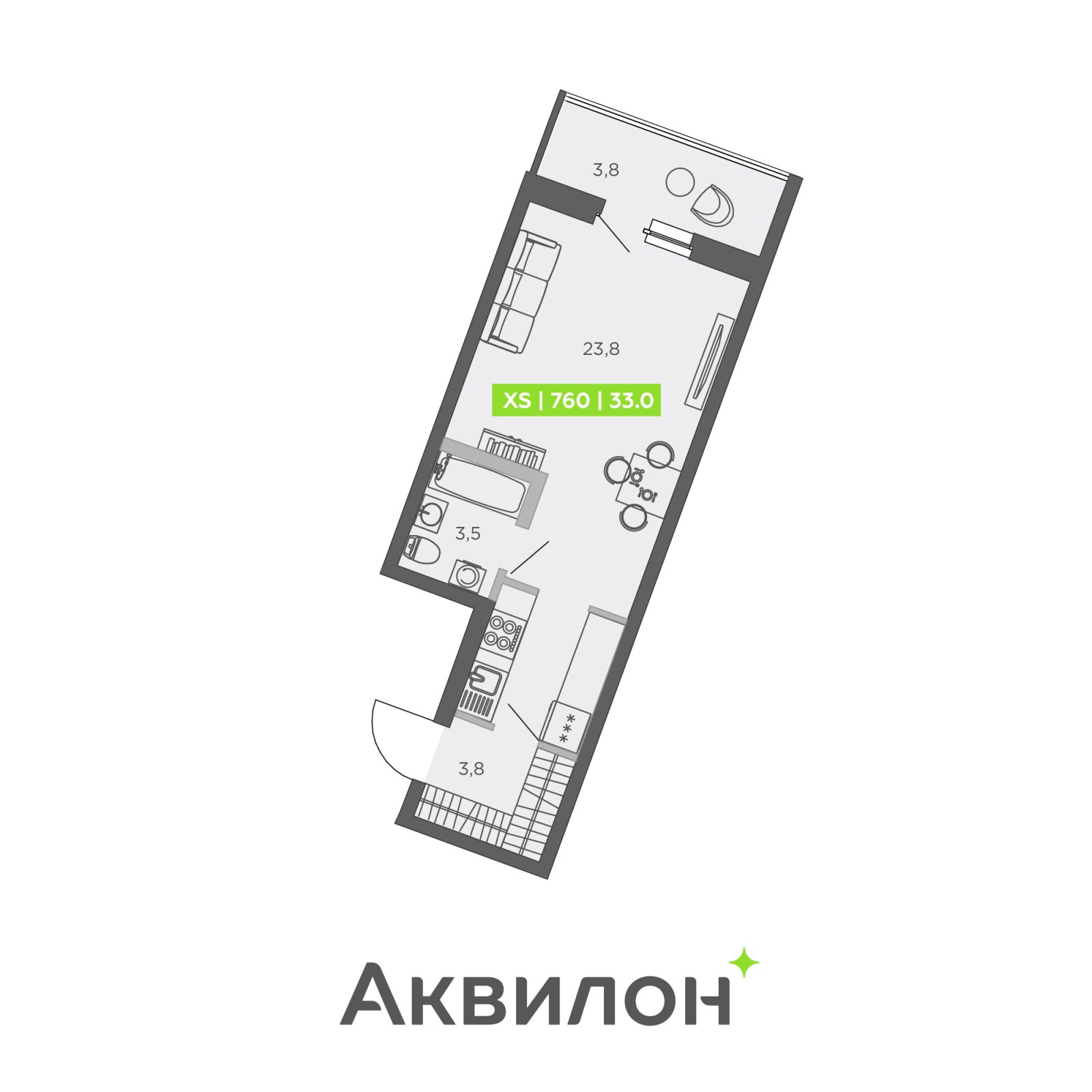 Планировка: студия, 33,0 м²