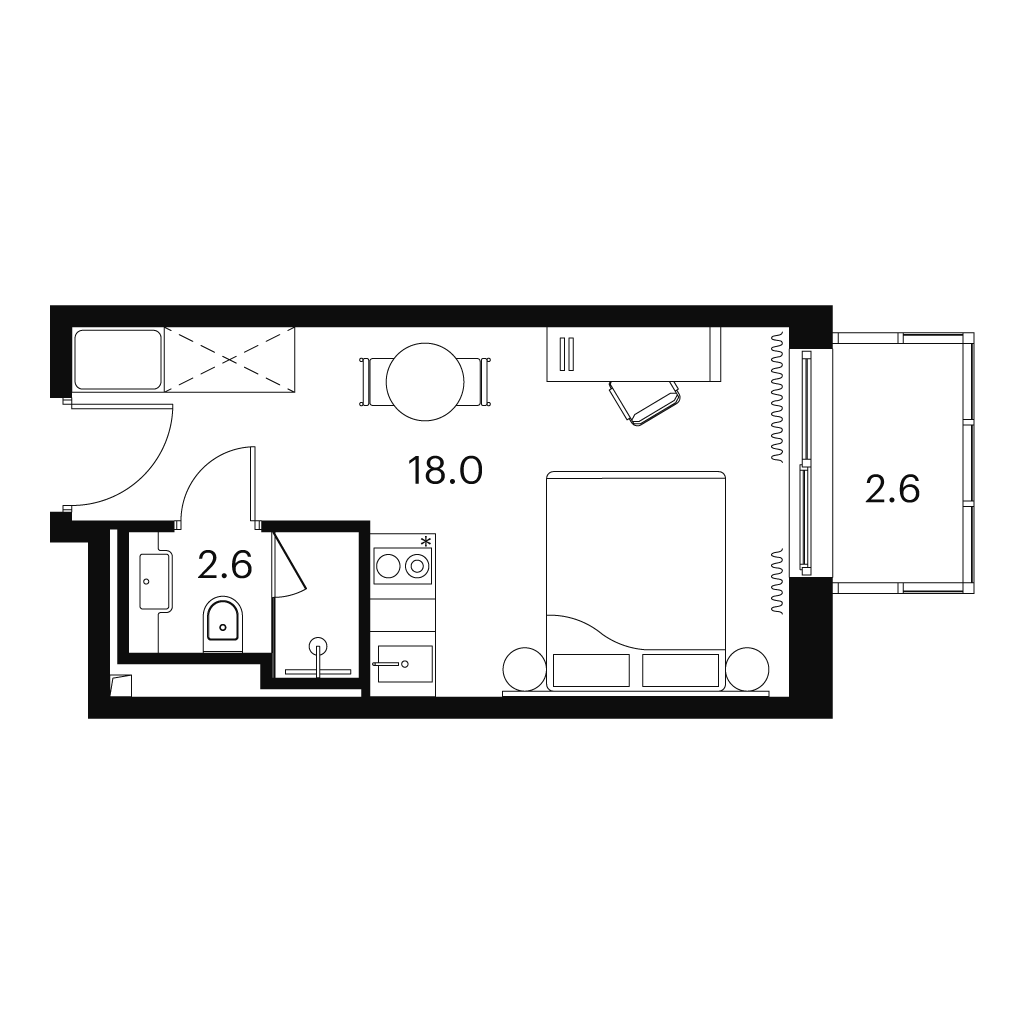 Планировка: студия, 23,2 м²