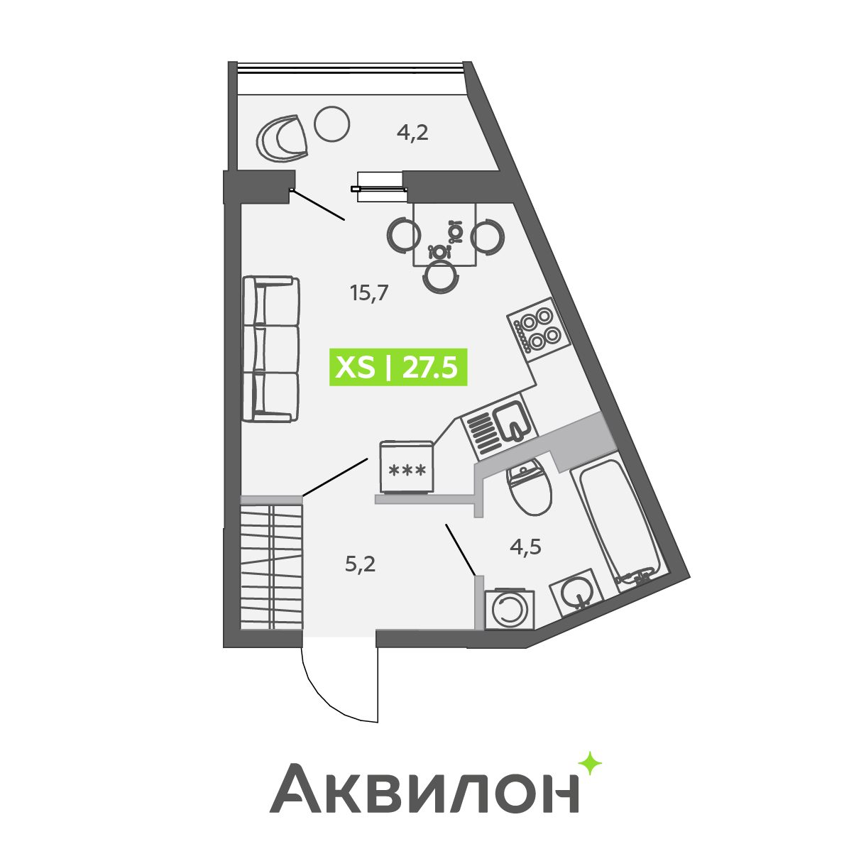 Планировка: студия, 27,5 м²
