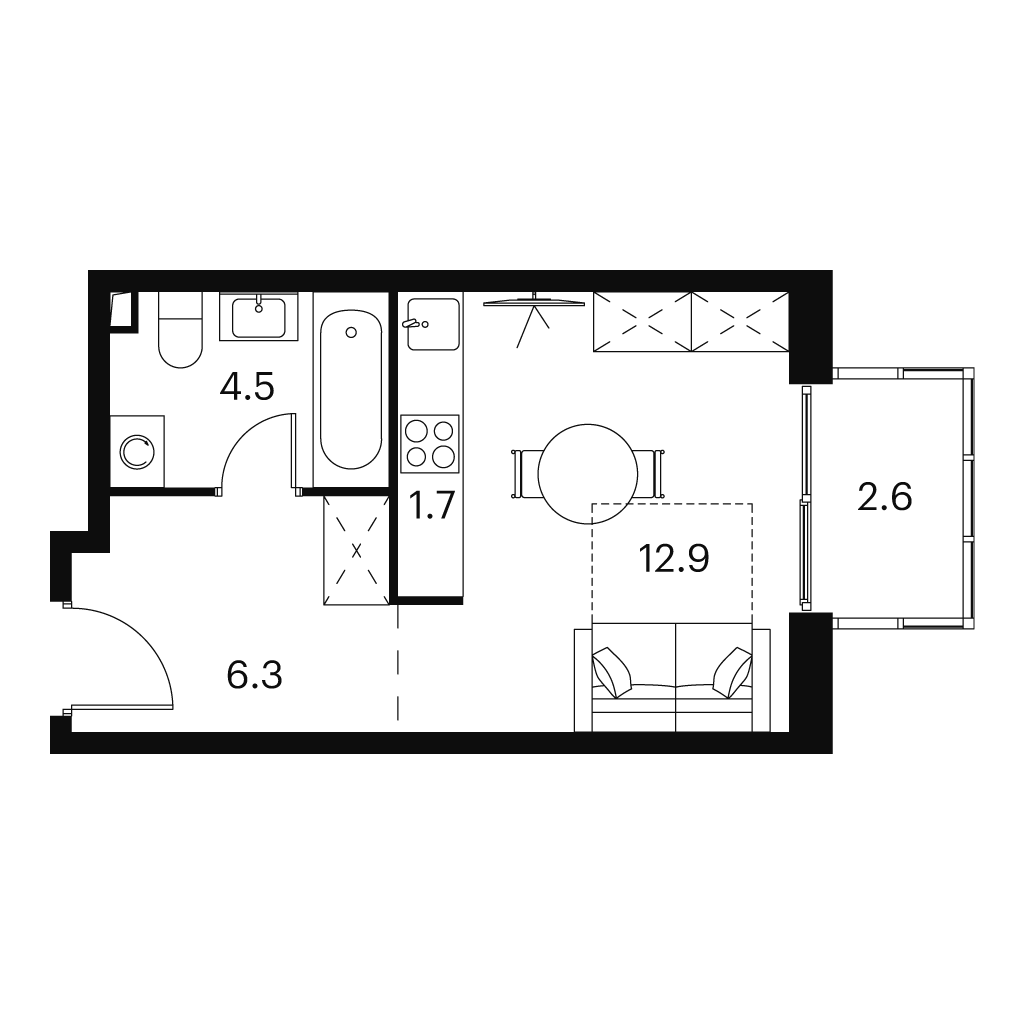 Планировка: студия, 28,0 м²