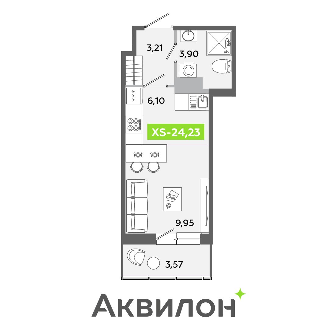 Планировка: студия, 24,2 м²