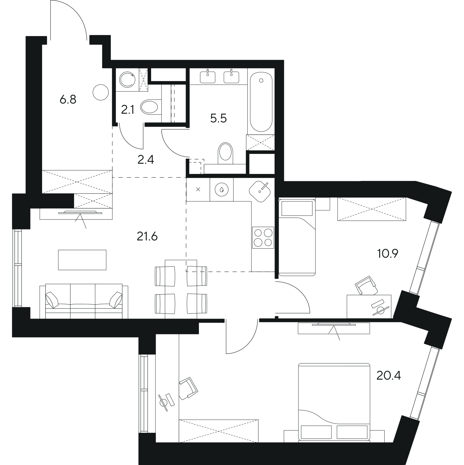 Планировка: 3-комнатная квартира, 69,7 м²