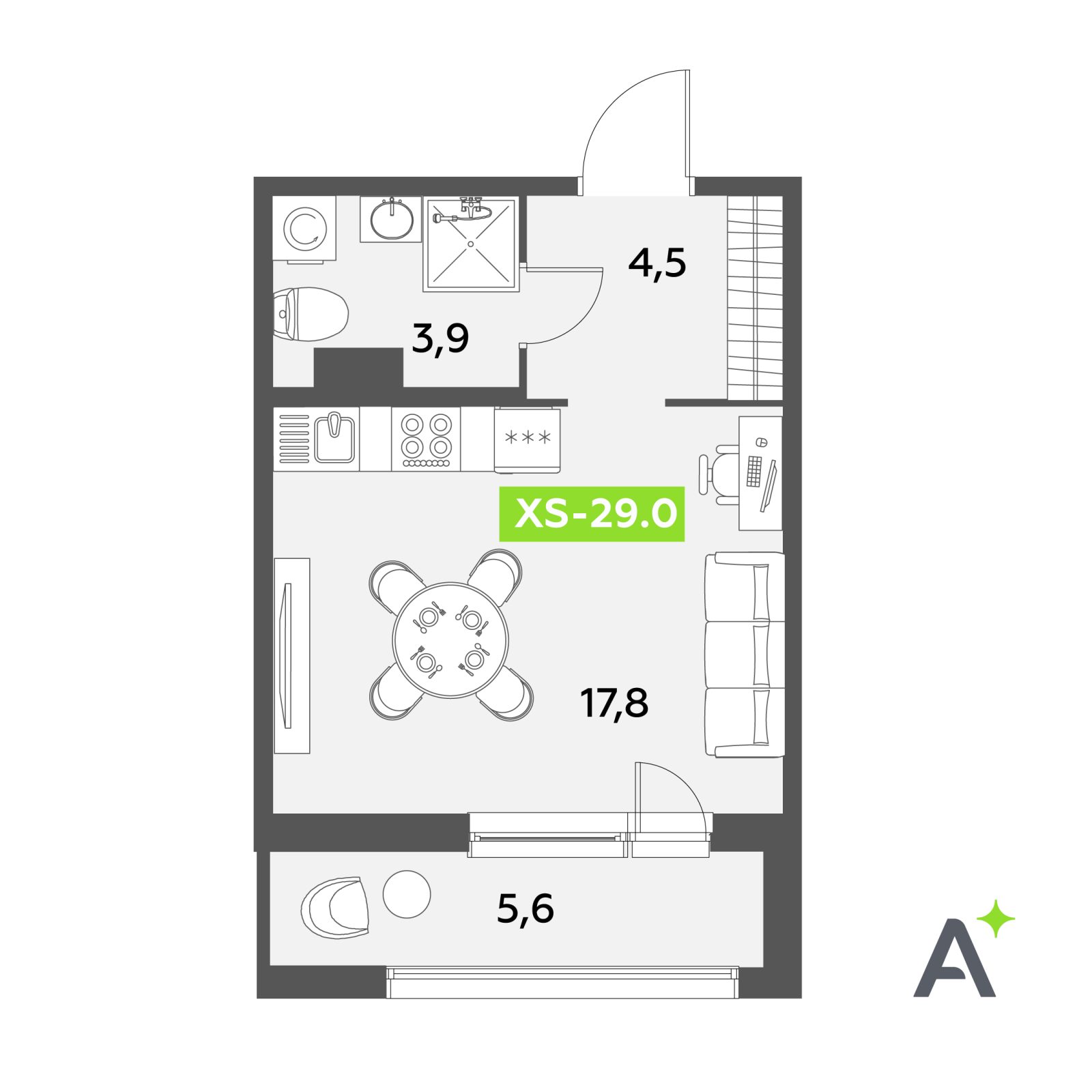 Планировка: студия, 29,0 м²
