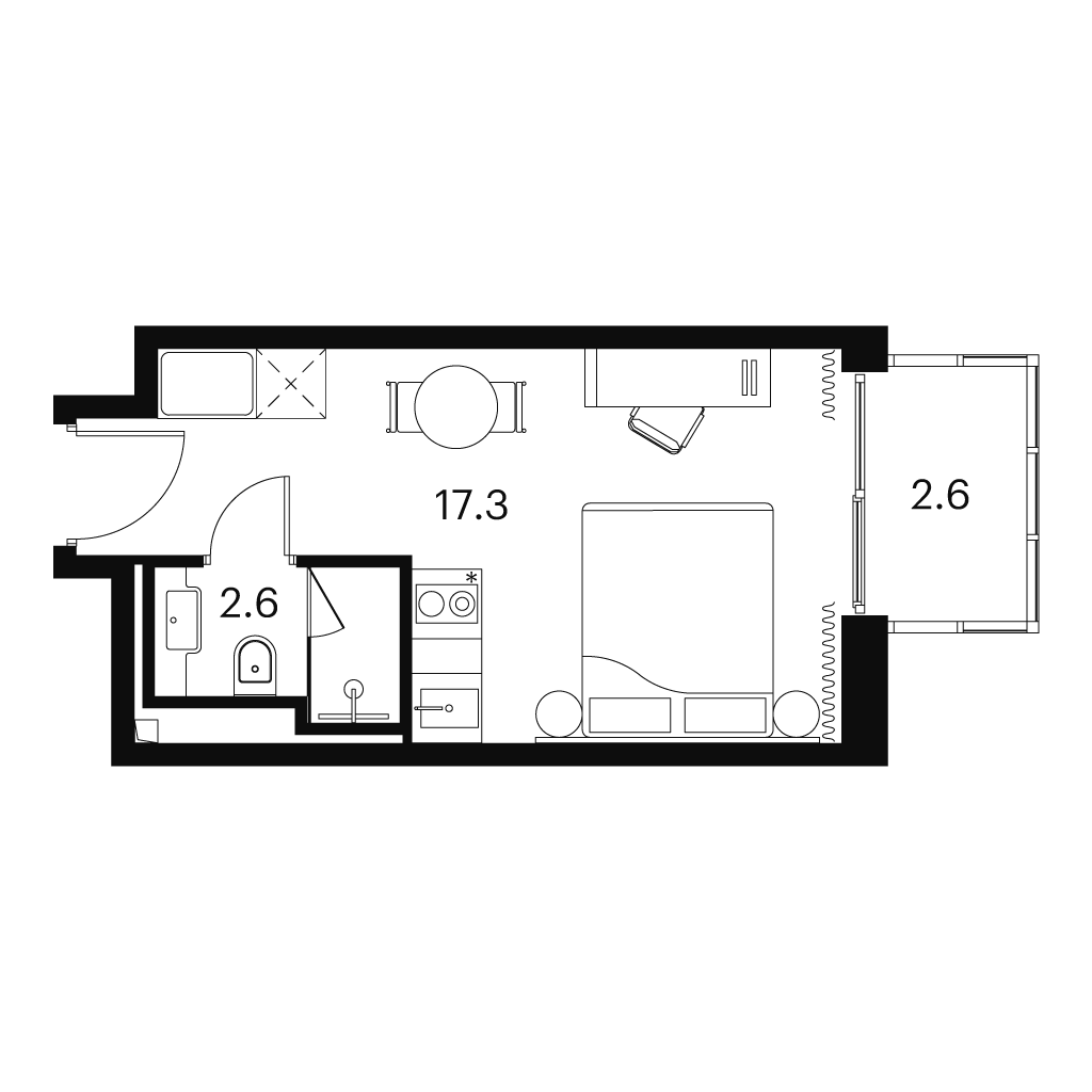 Планировка: студия, 22,5 м²