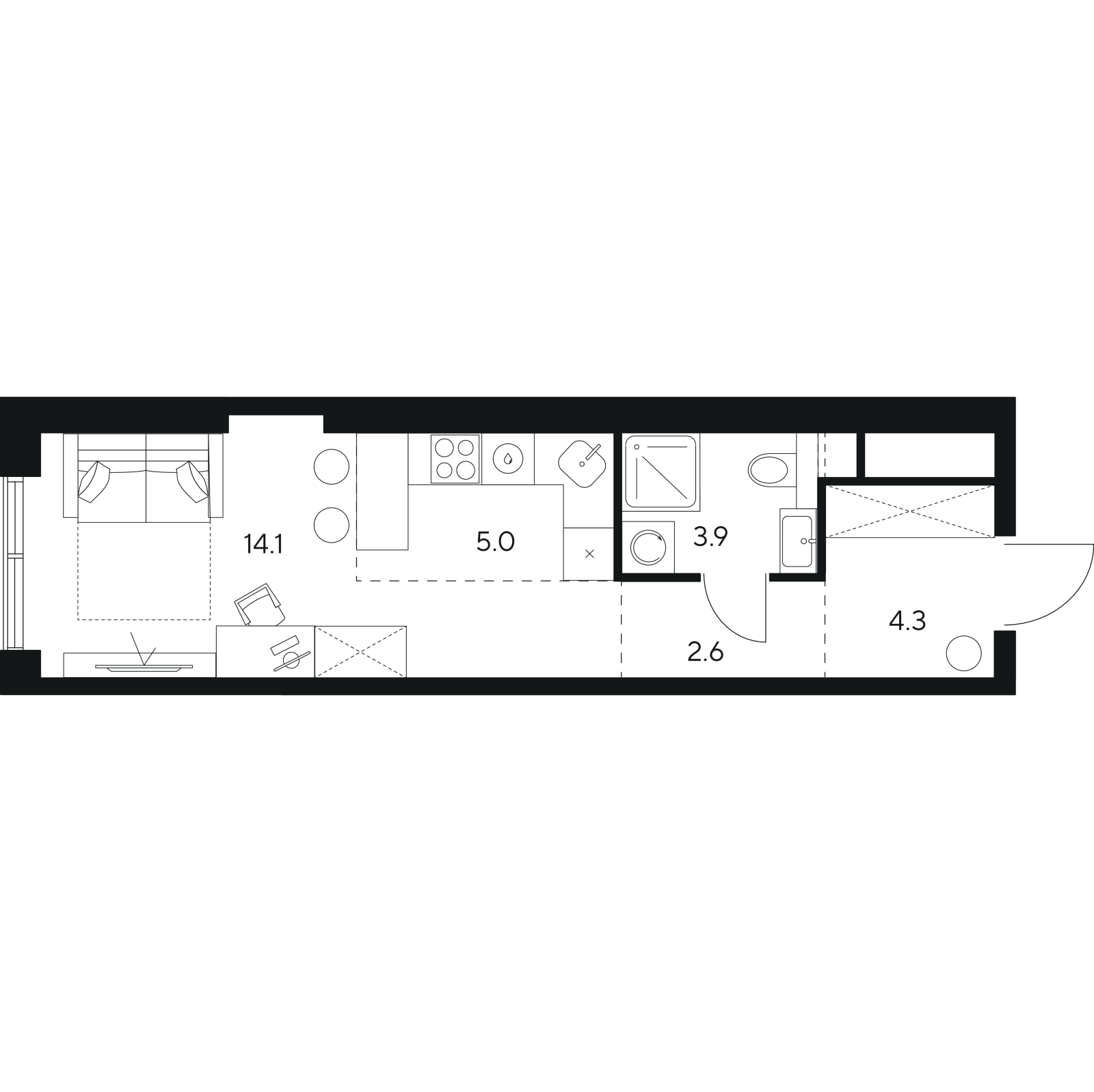 Планировка: студия, 29,9 м²