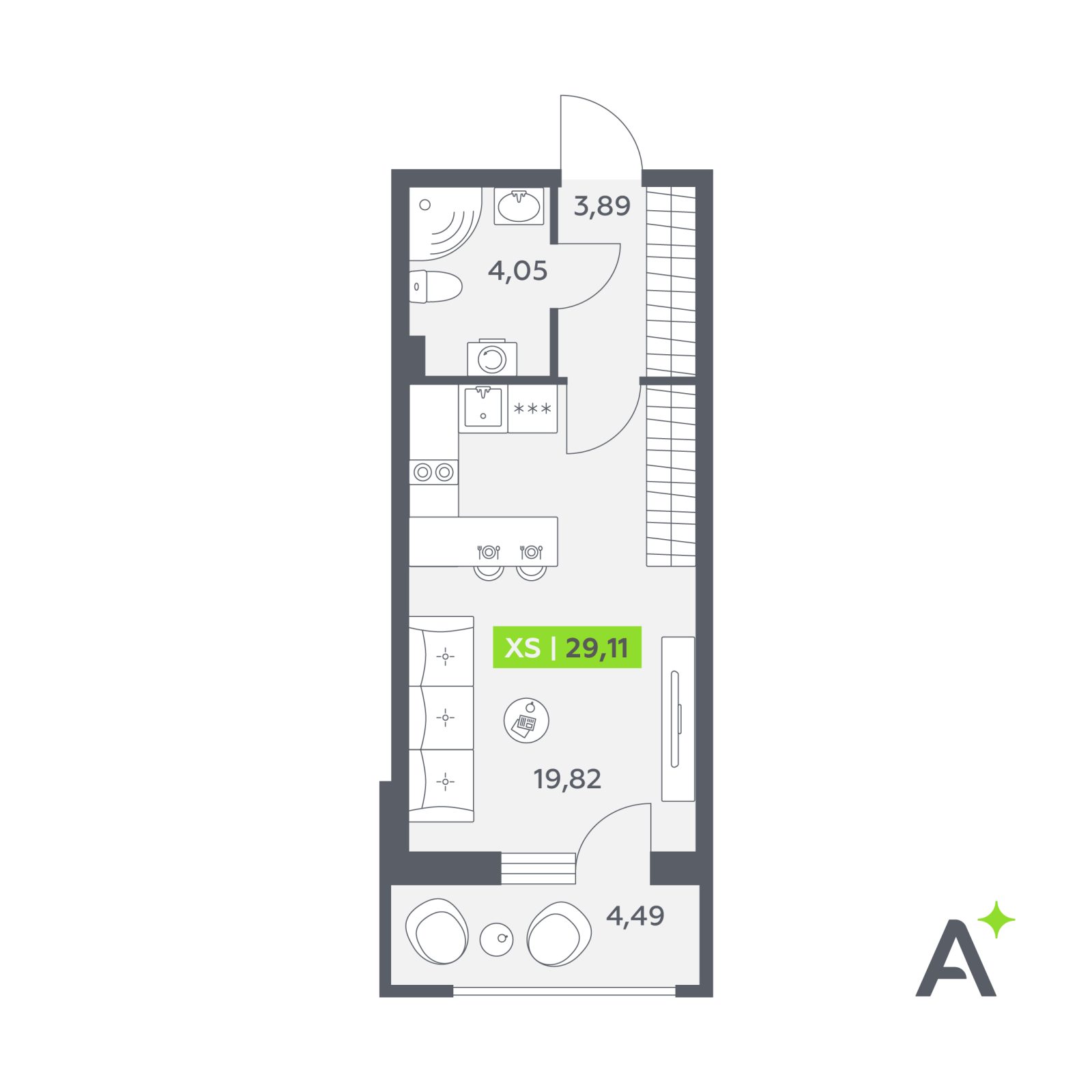 Планировка: студия, 29,1 м²