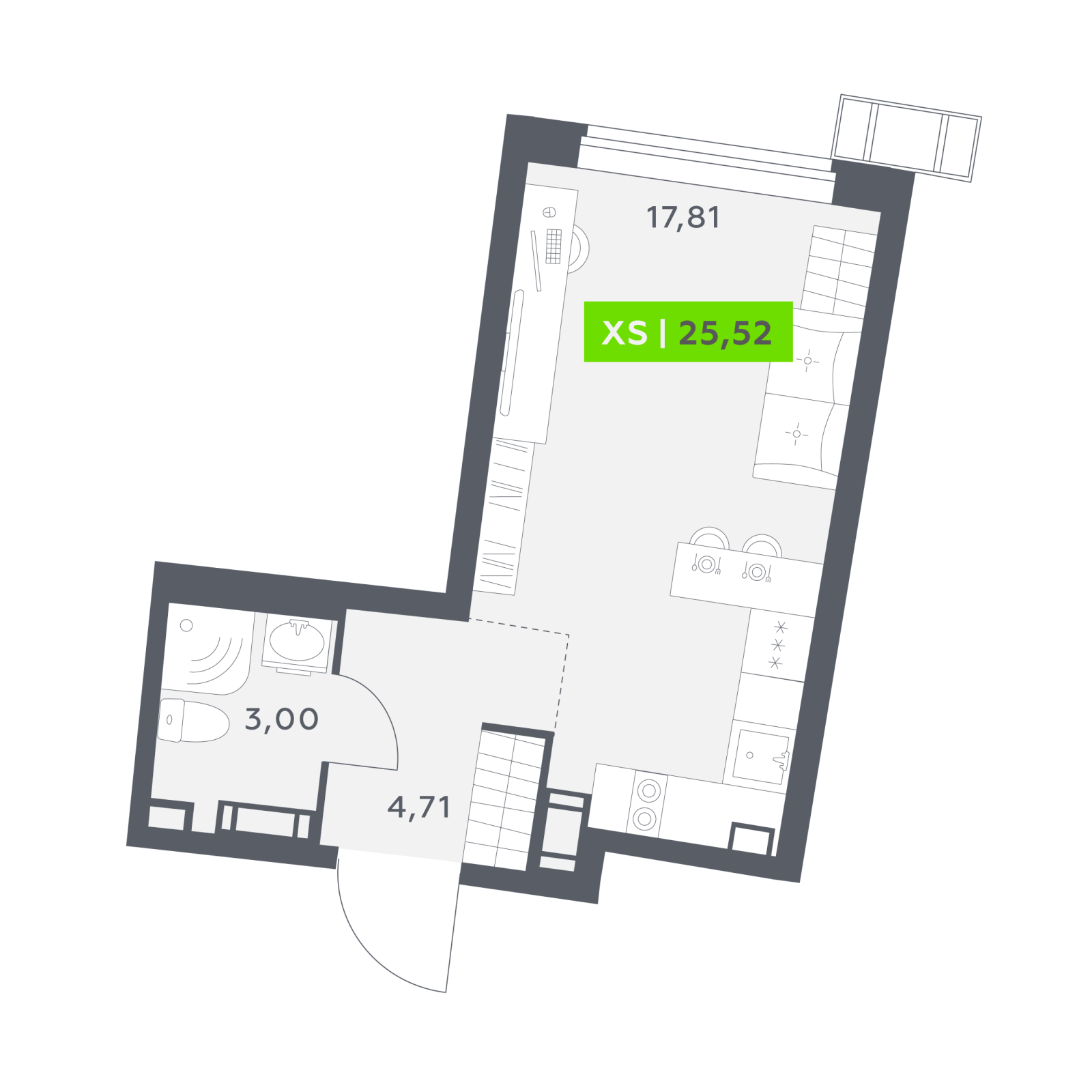 Планировка: студия, 25,5 м²