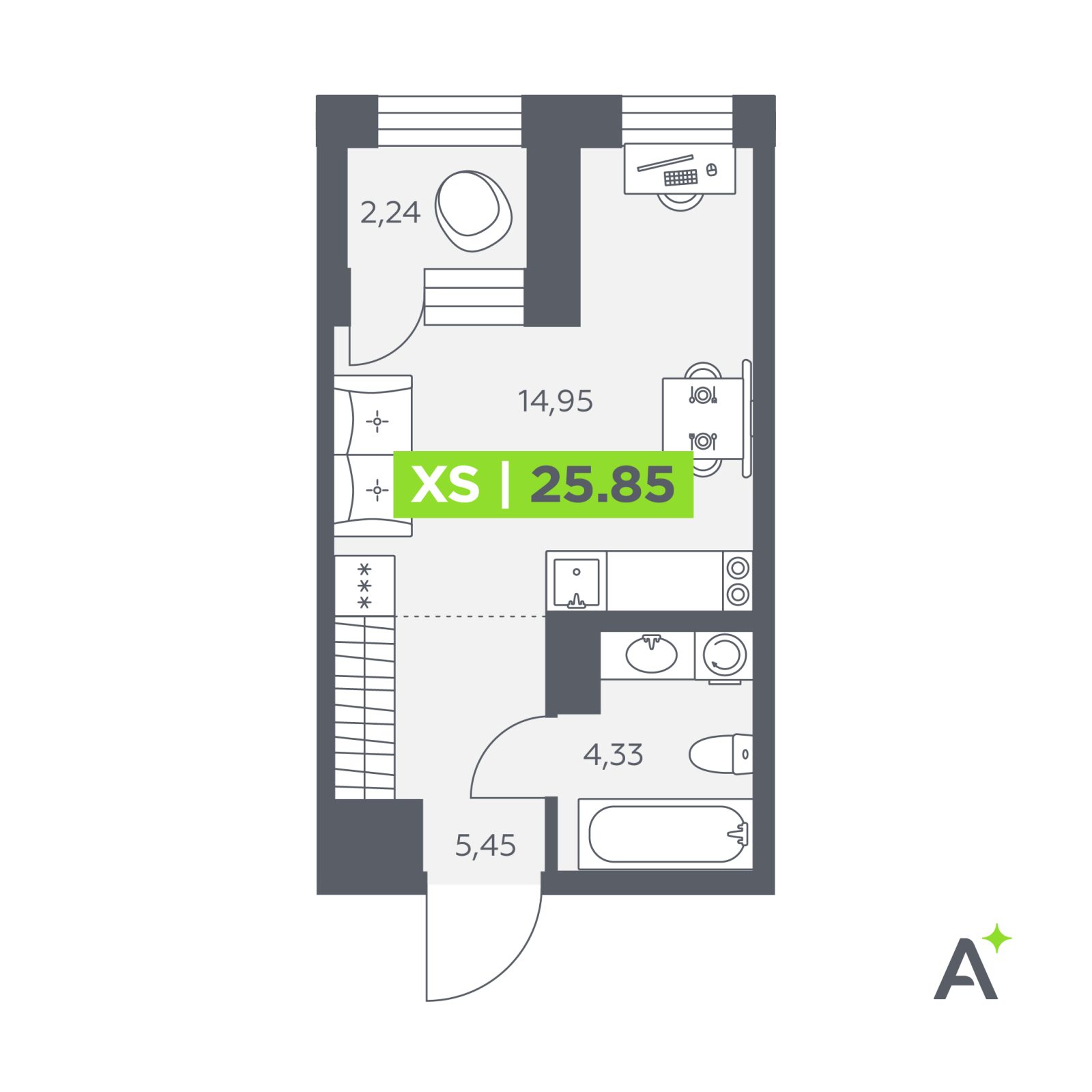 Планировка: студия, 25,9 м²