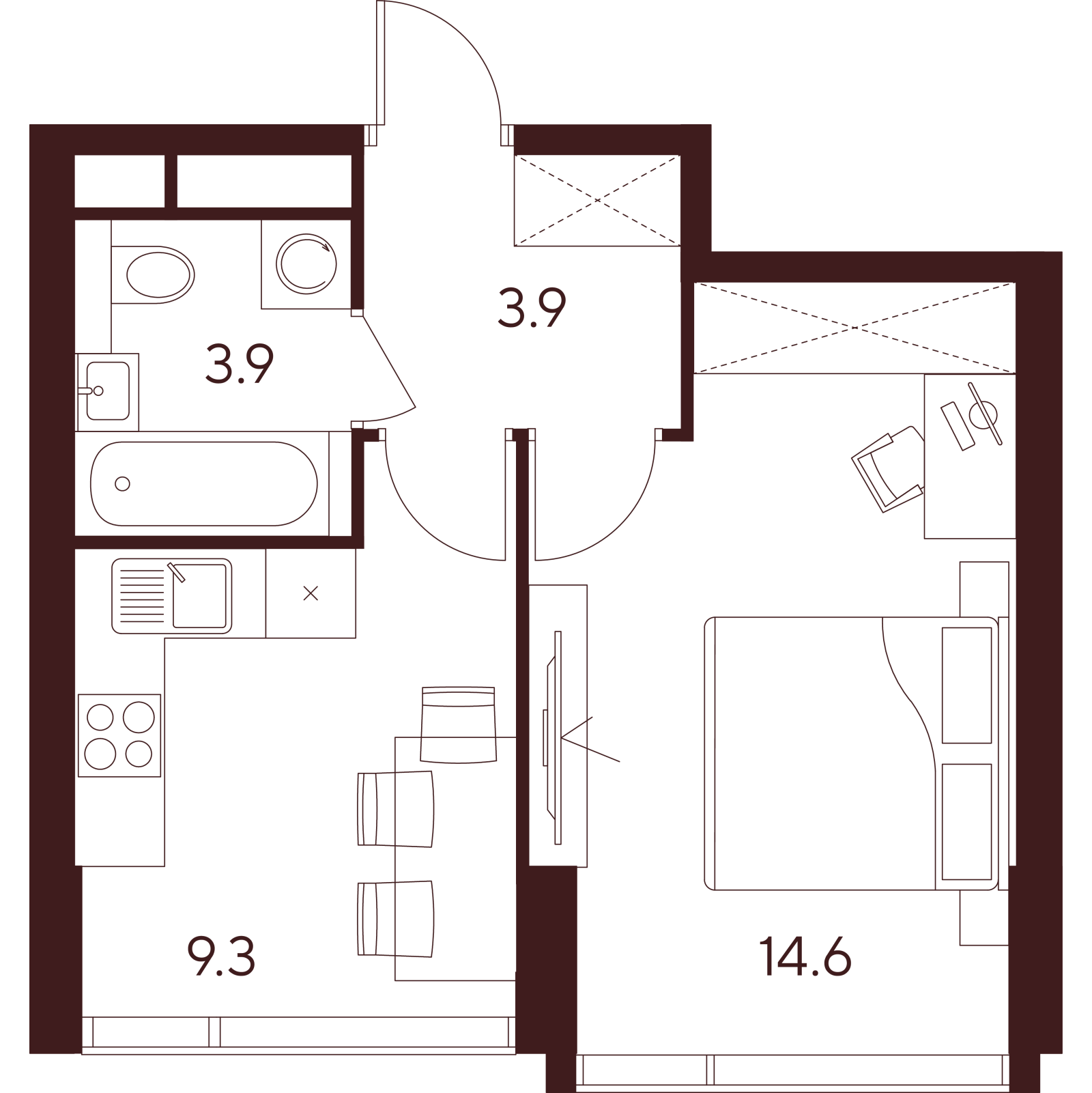 Планировка: 1-комнатная квартира, 31,7 м²
