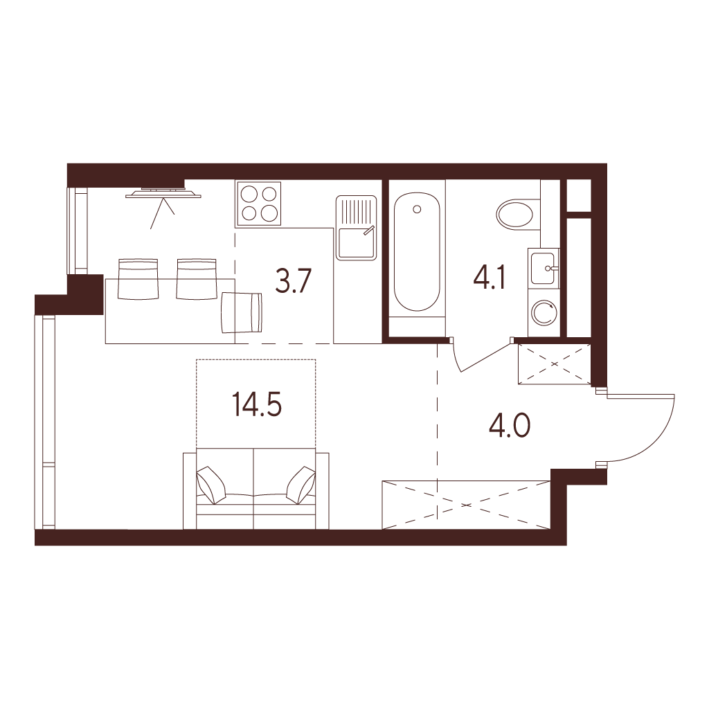 Планировка: студия, 26,3 м²