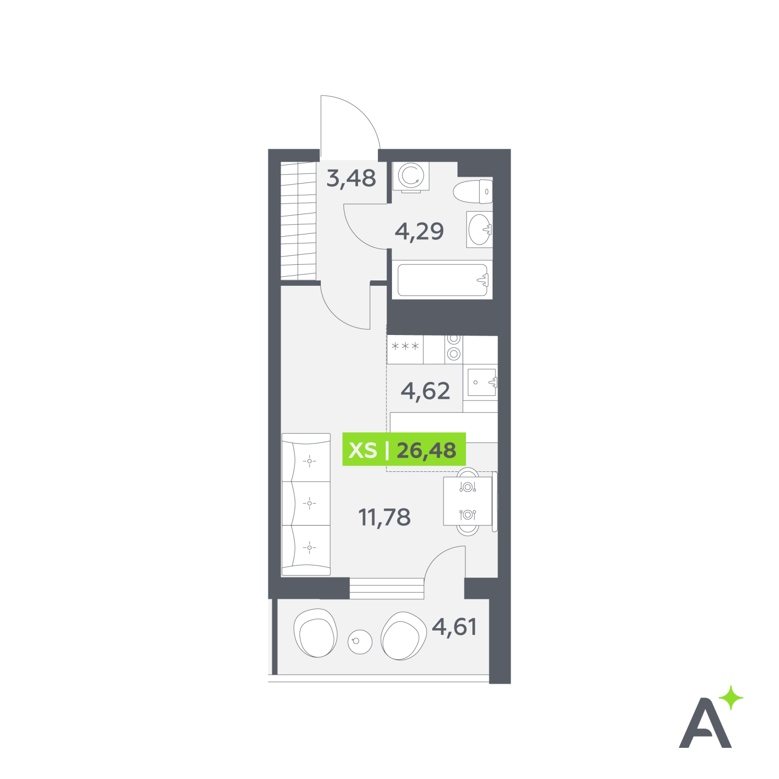 Планировка: студия, 26,5 м²