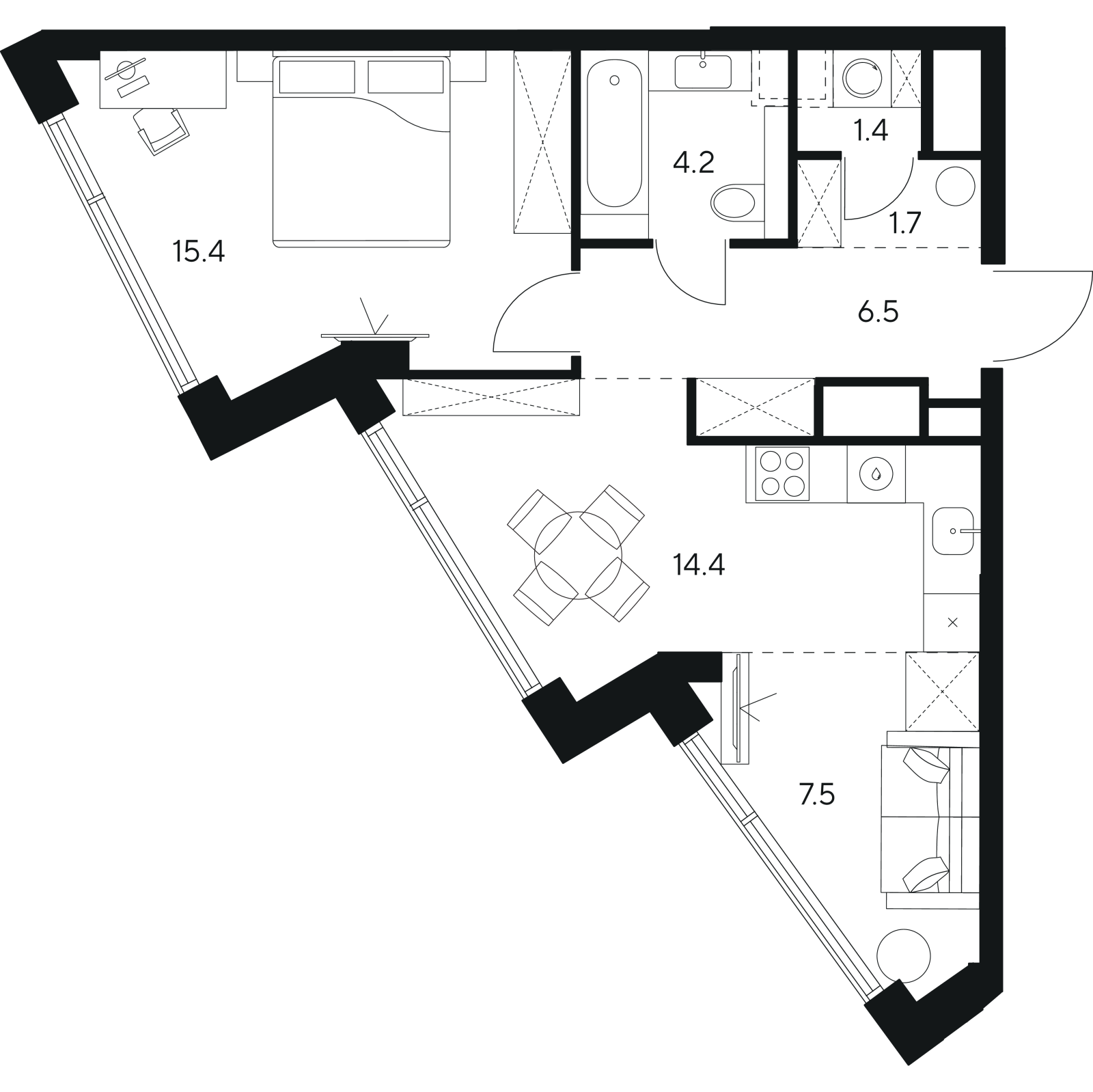 Планировка: 2-комнатная квартира, 51,1 м²