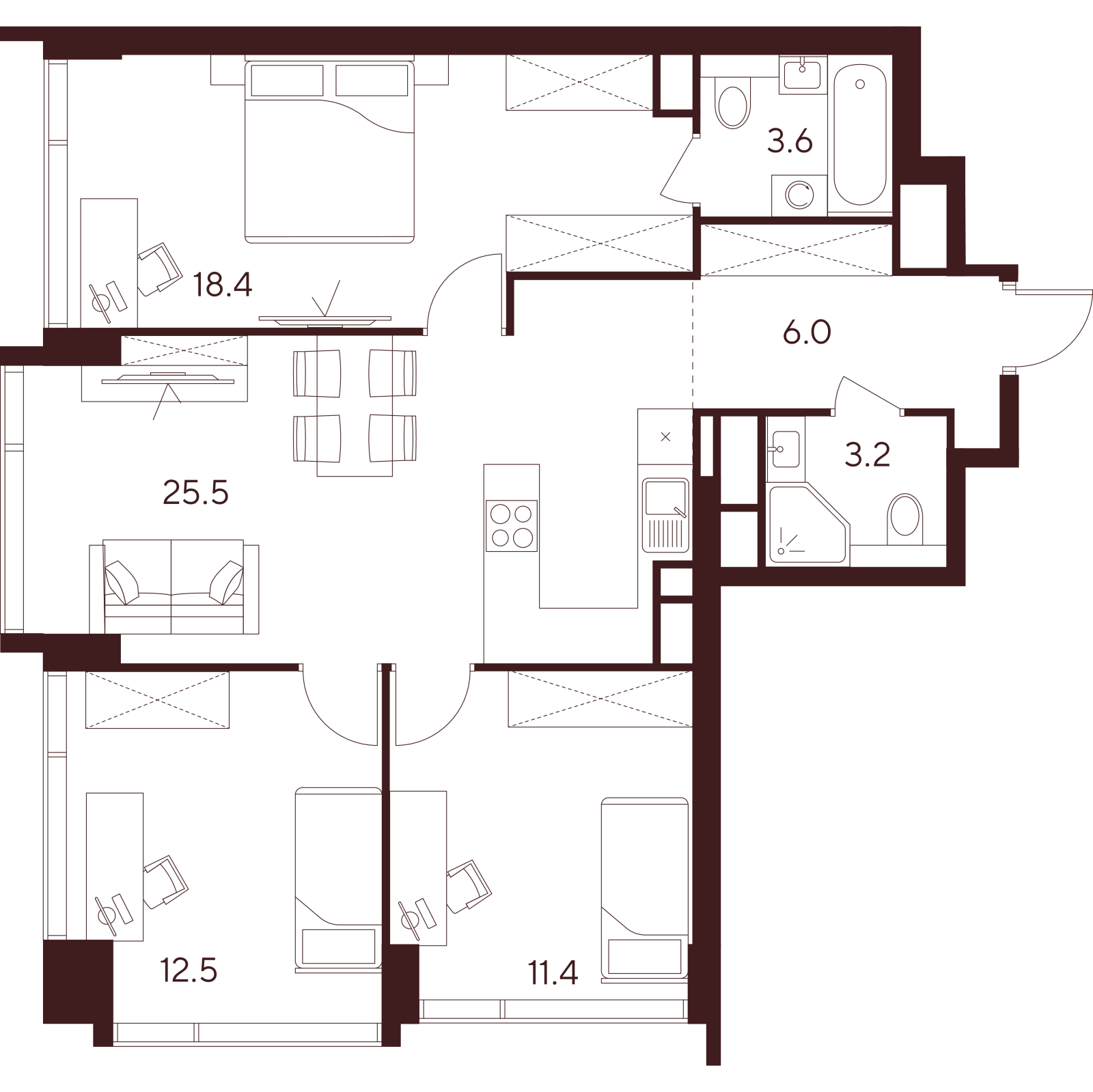 Планировка: 4-комнатная квартира, 80,6 м²