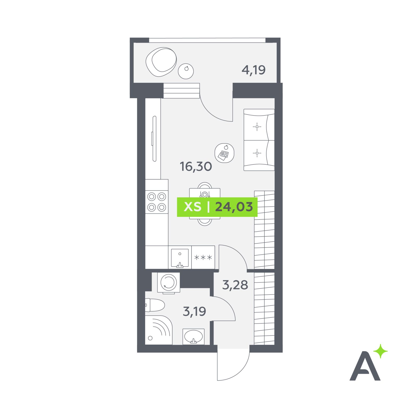 Планировка: студия, 24,0 м²