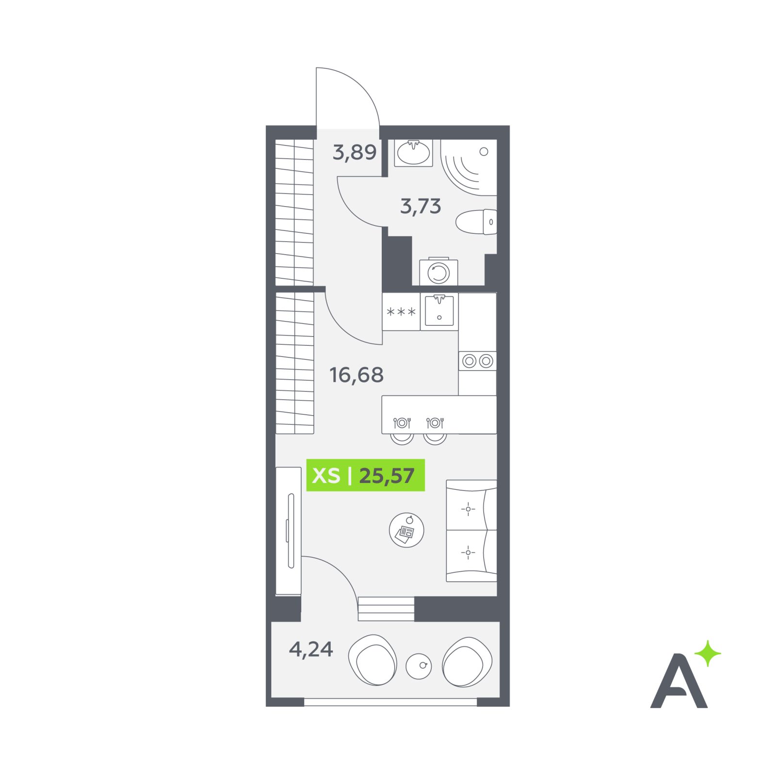 Планировка: студия, 25,6 м²
