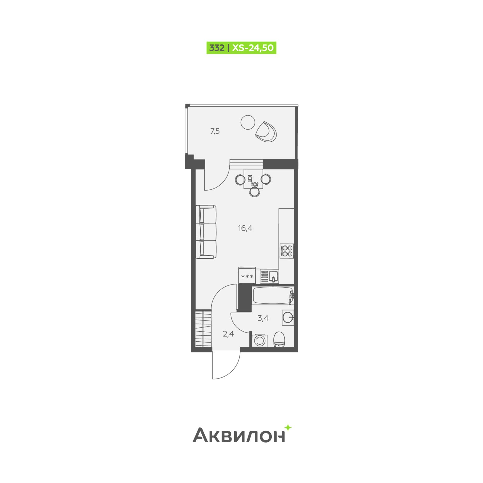 Планировка: студия, 24,5 м²