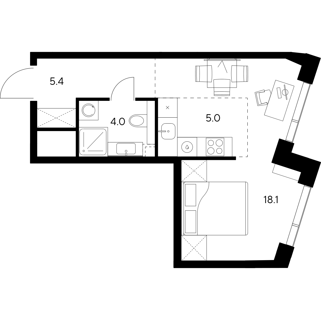 Планировка: студия, 32,5 м²