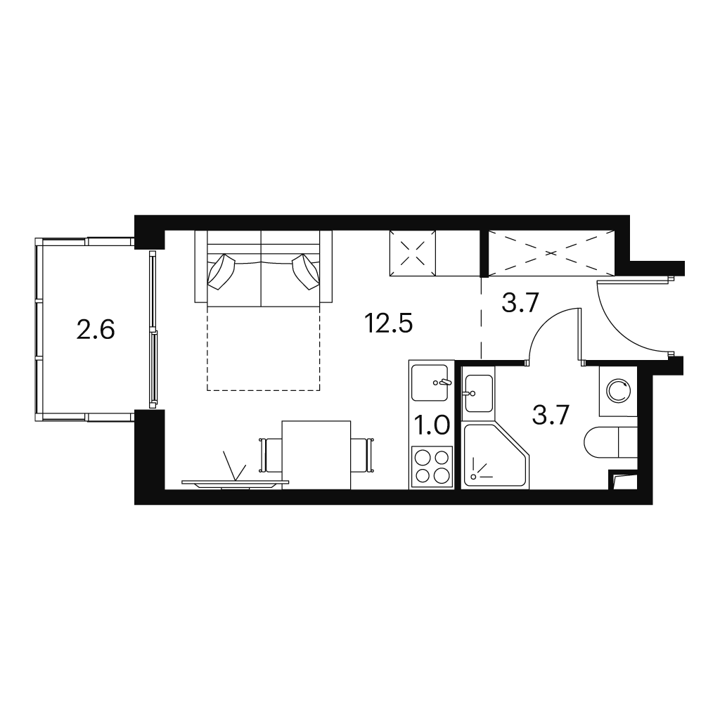 Планировка: студия, 23,5 м²