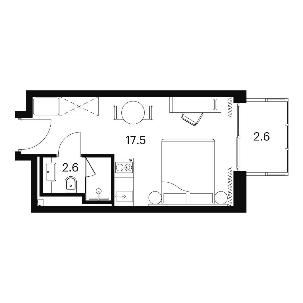 Планировка: студия, 22,7 м²