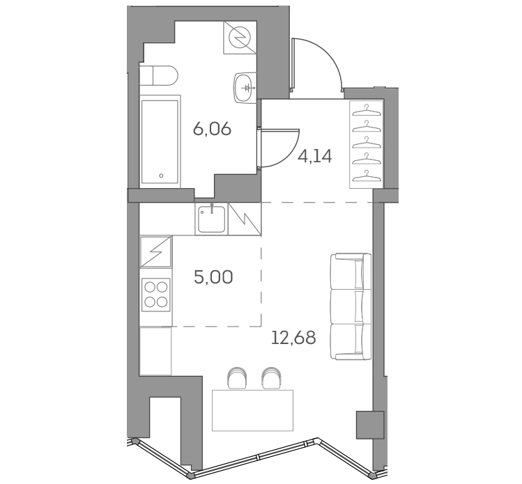 Планировка: студия, 27,9 м²
