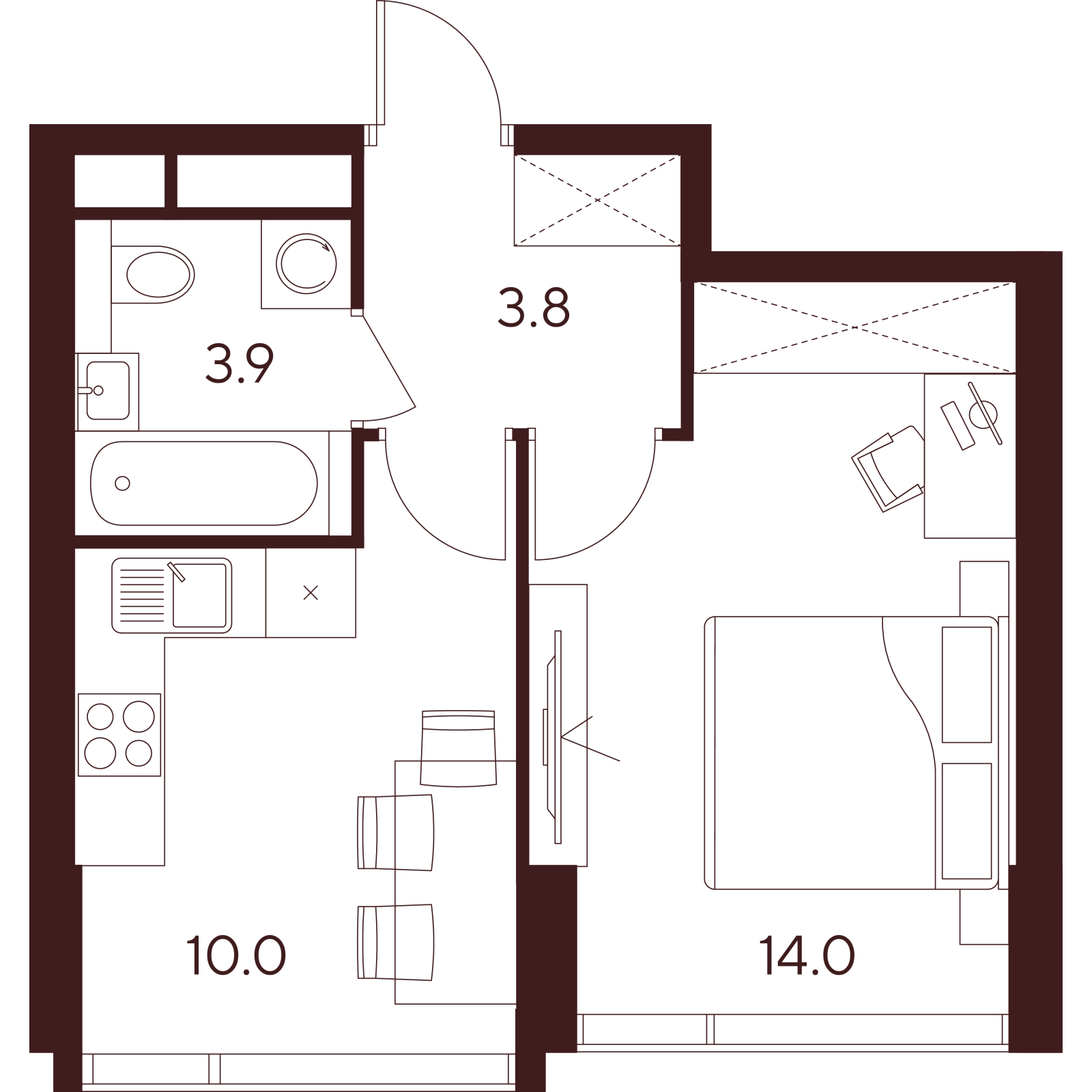 Планировка: 1-комнатная квартира, 31,7 м²