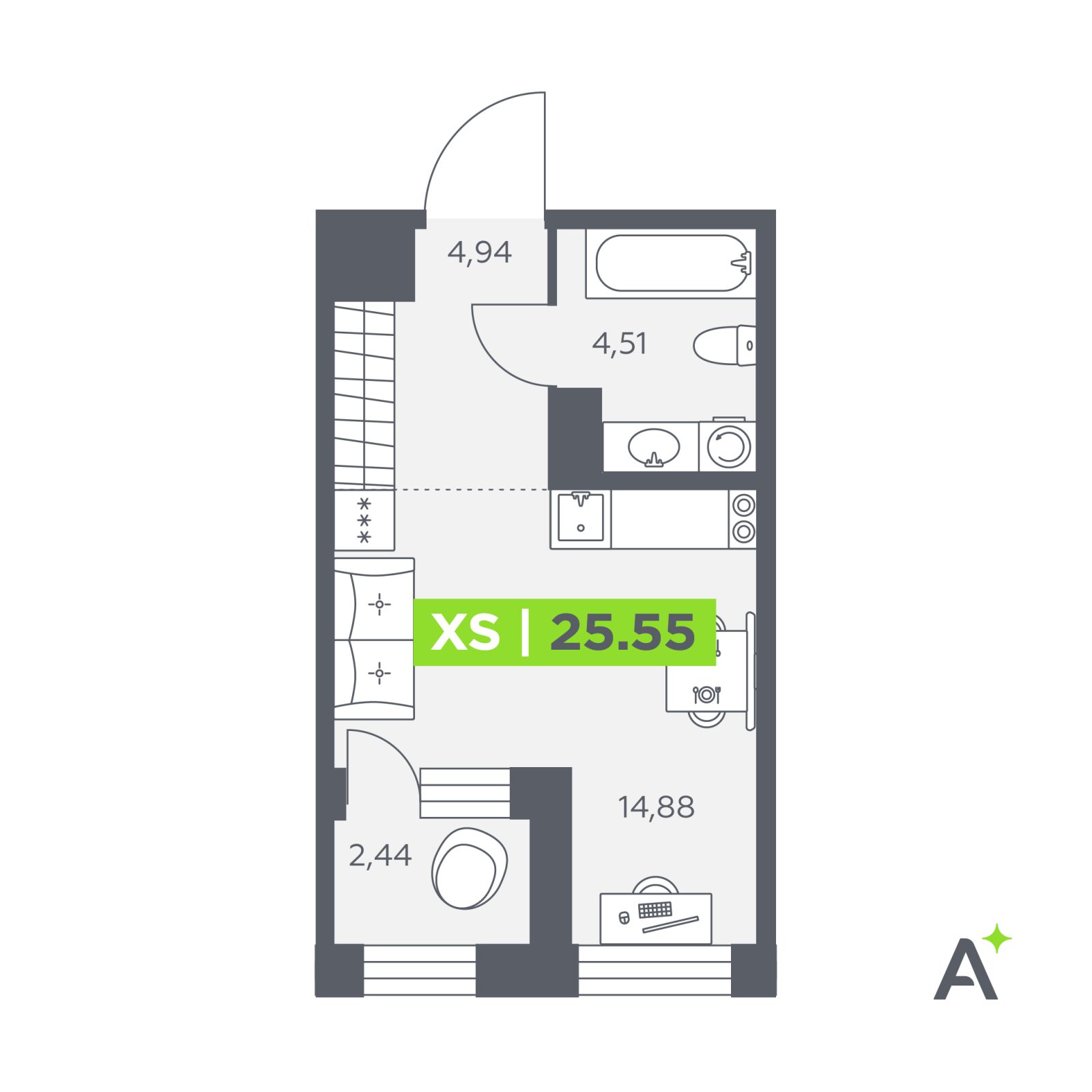 Планировка: студия, 25,6 м²