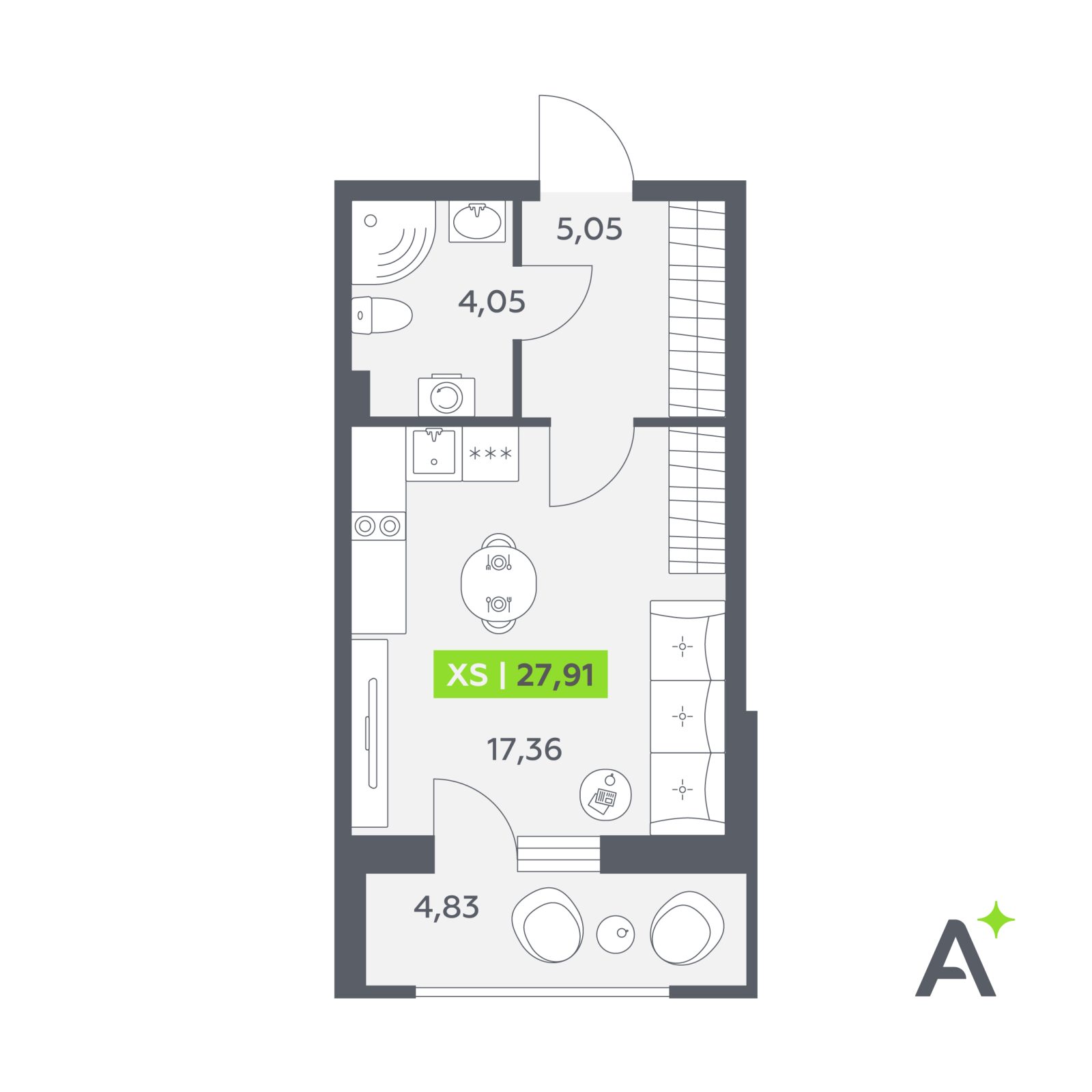 Планировка: студия, 27,9 м²