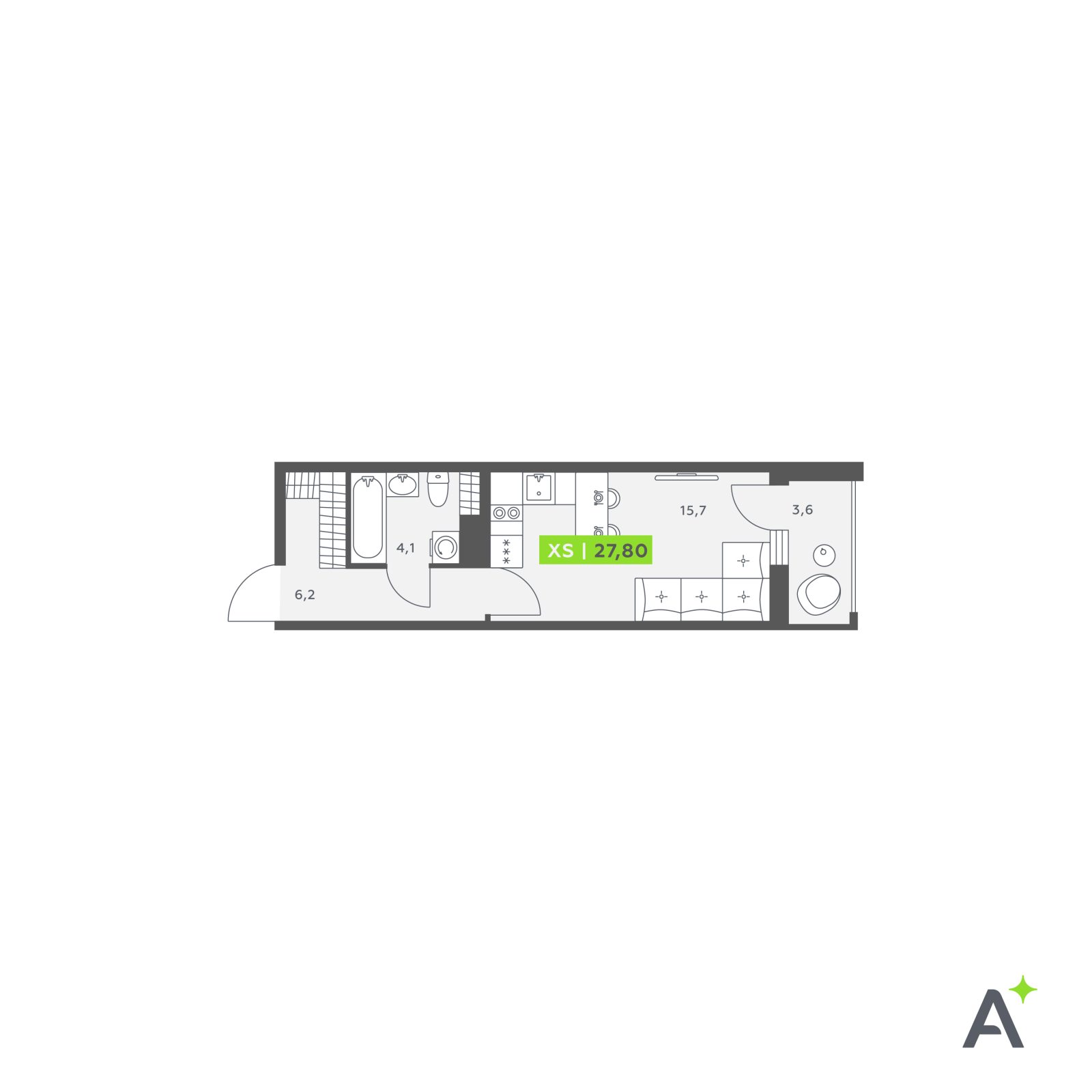 Планировка: студия, 27,8 м²