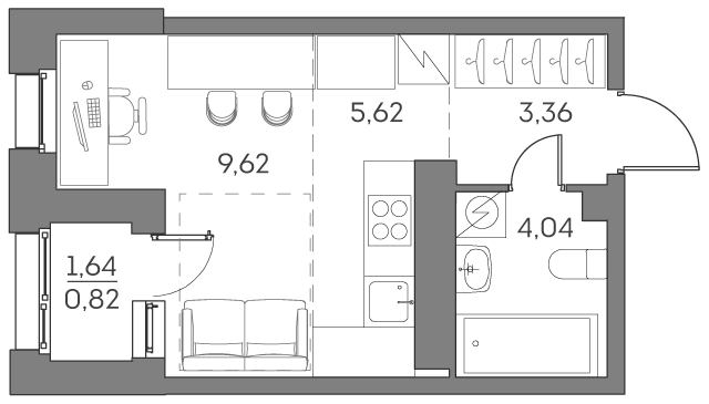 Планировка: студия, 23,5 м²