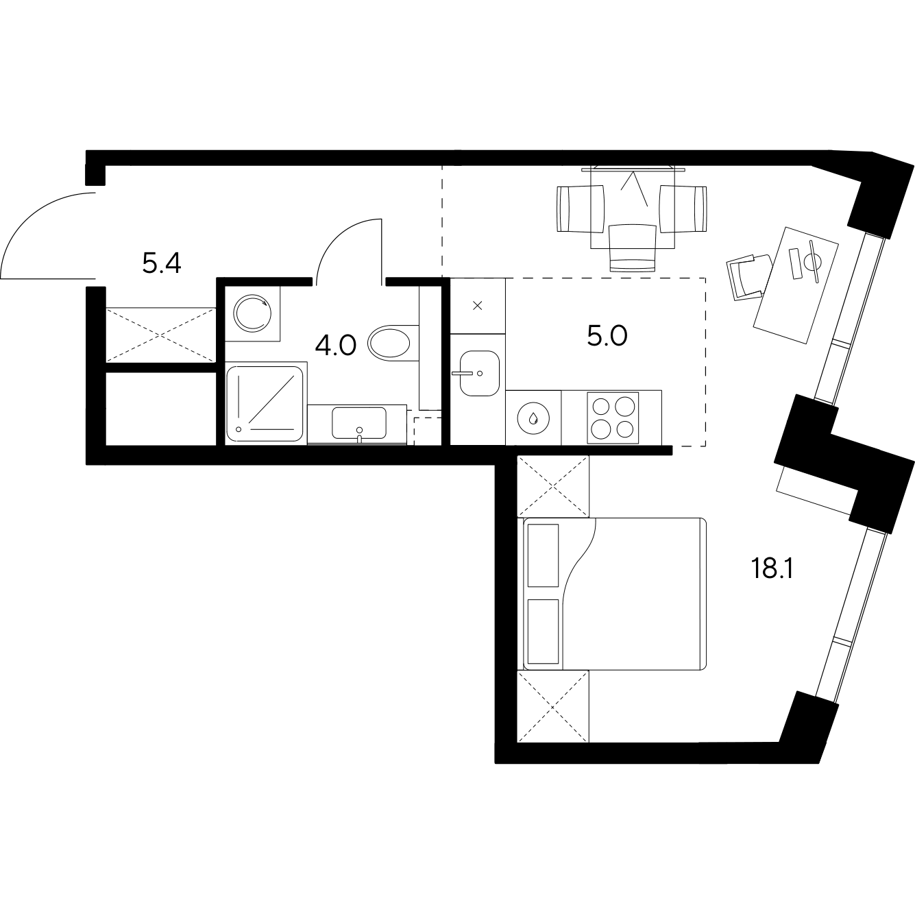 Планировка: студия, 32,5 м²