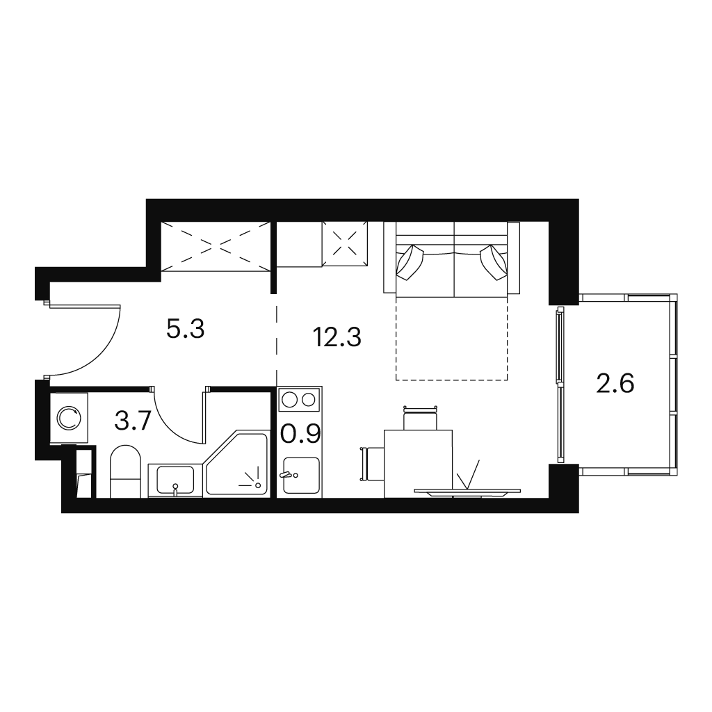 Планировка: студия, 24,8 м²