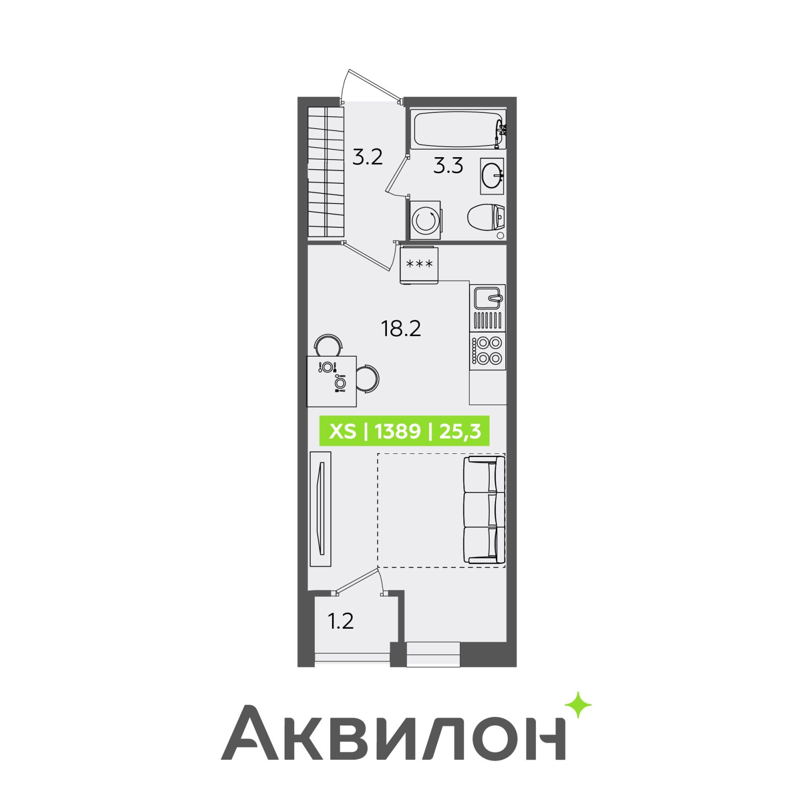 Планировка: студия, 25,3 м²