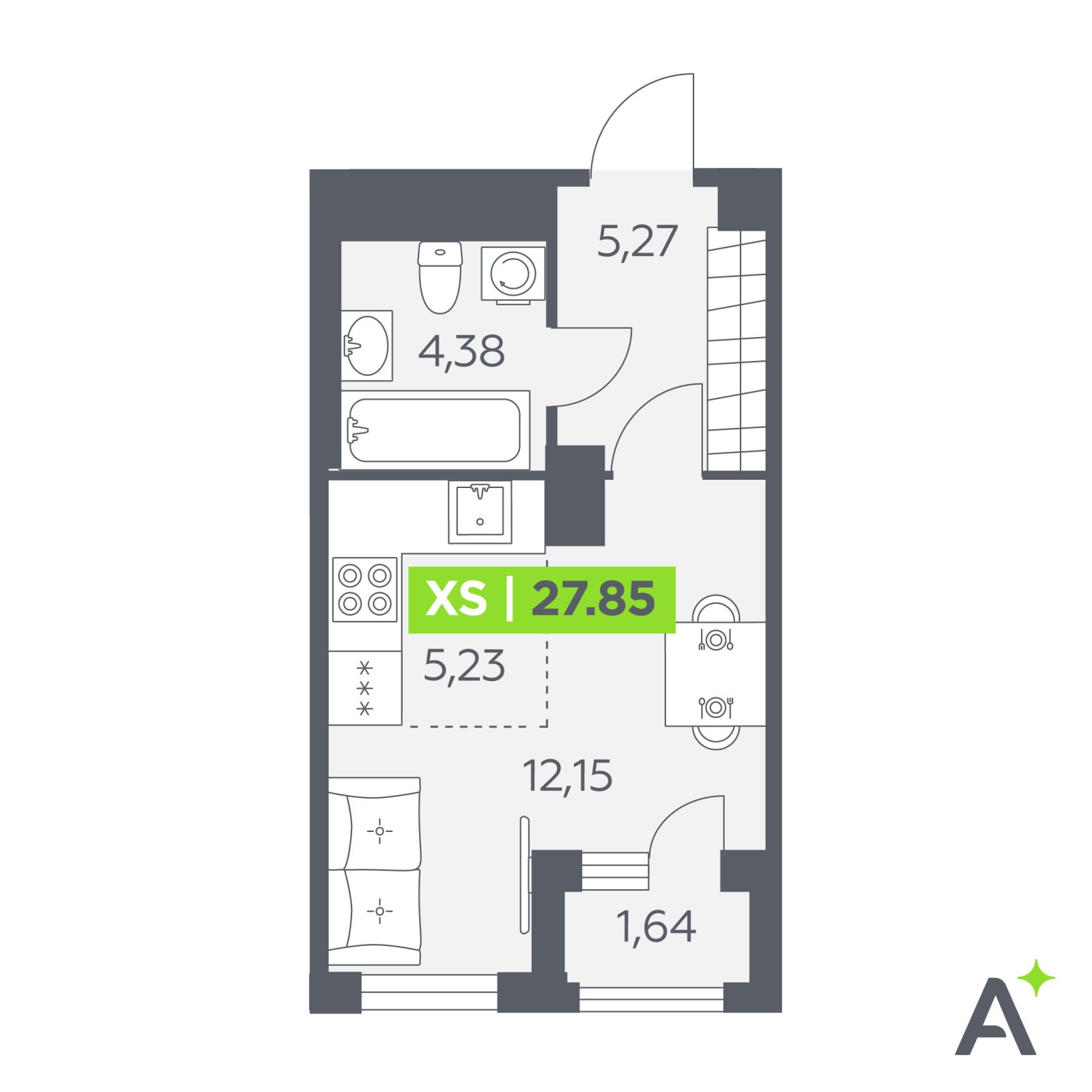 Планировка: студия, 27,9 м²