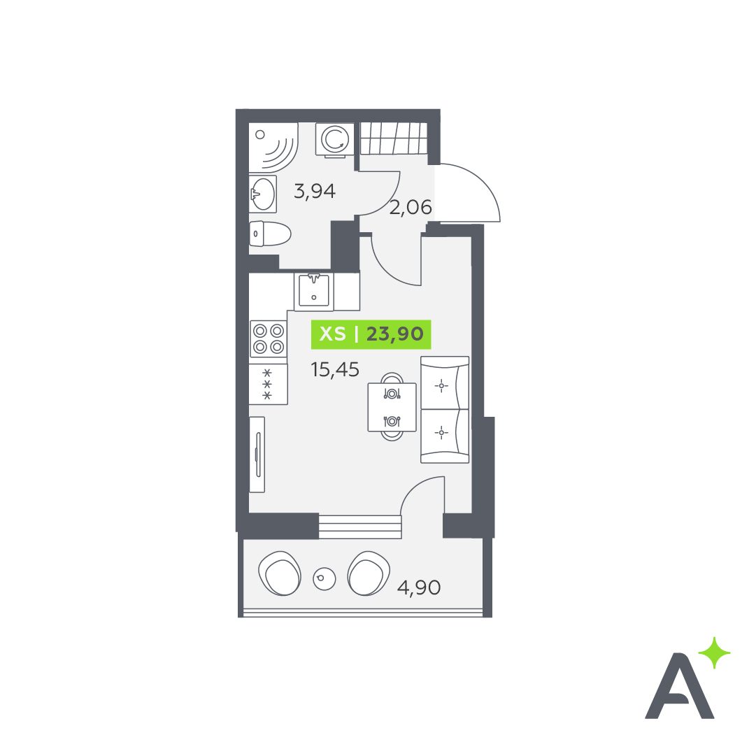 Планировка: студия, 23,9 м²