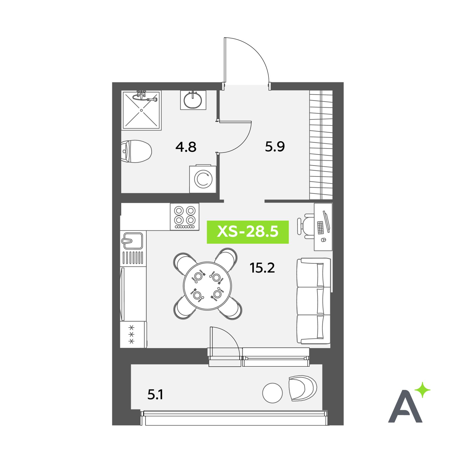Планировка: студия, 28,5 м²
