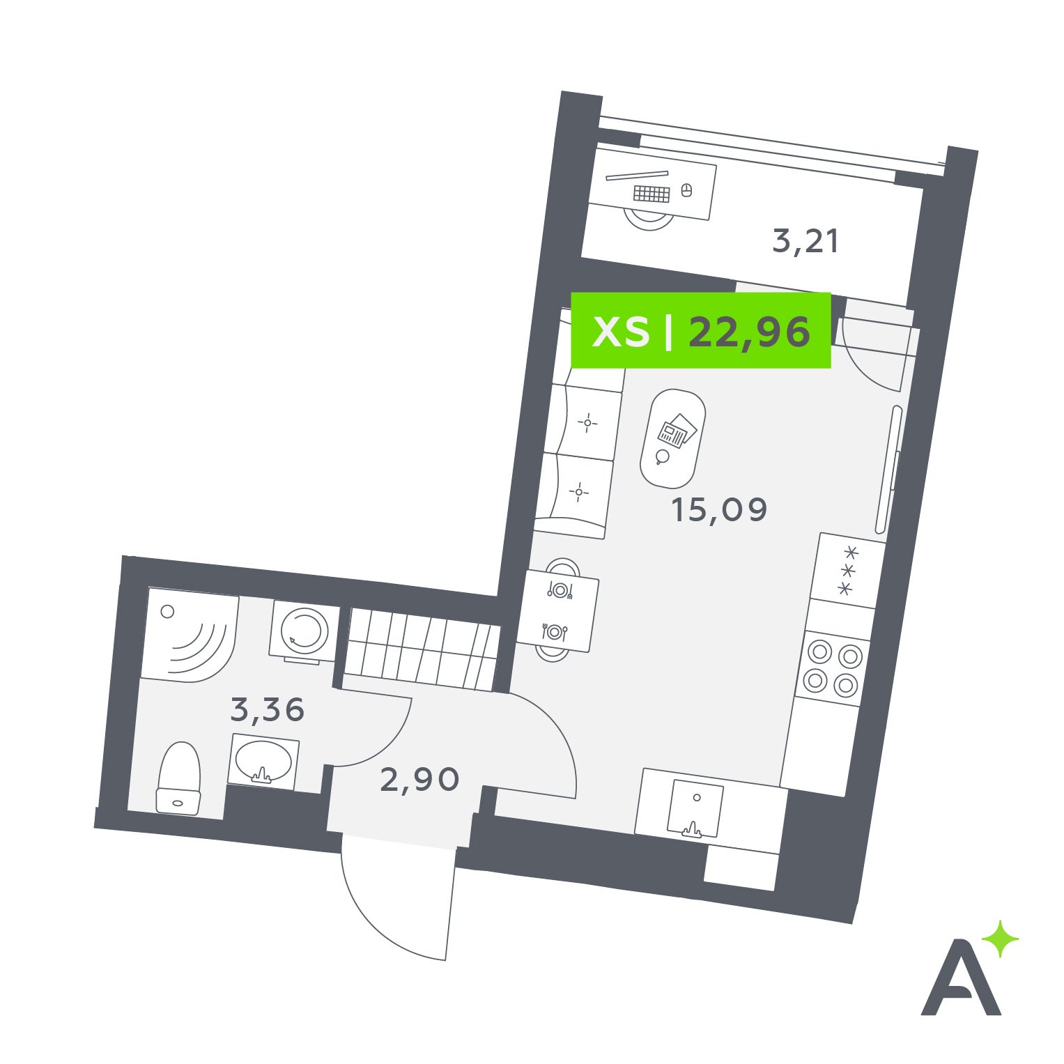 Планировка: студия, 23,0 м²