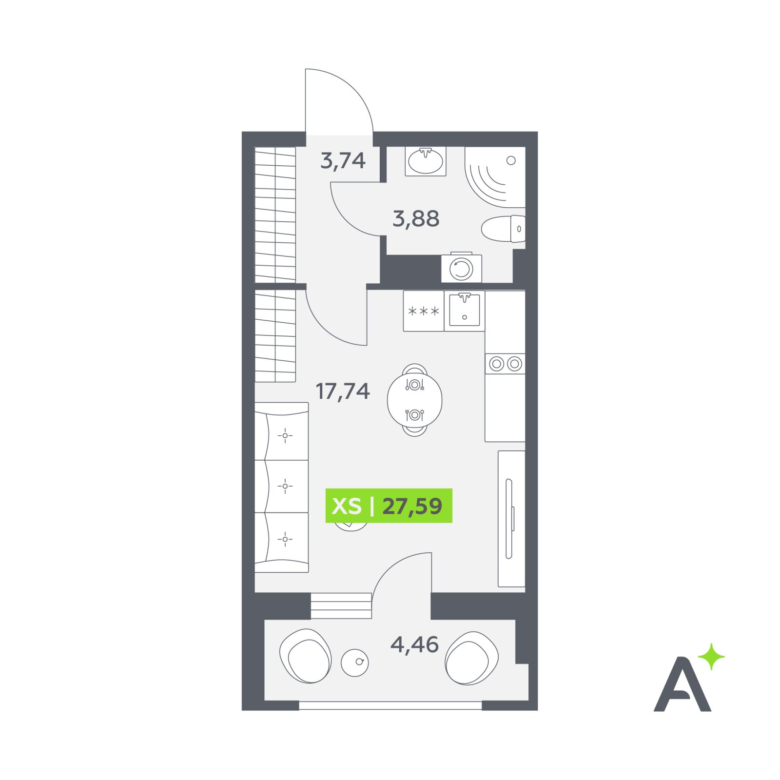 Планировка: студия, 27,6 м²