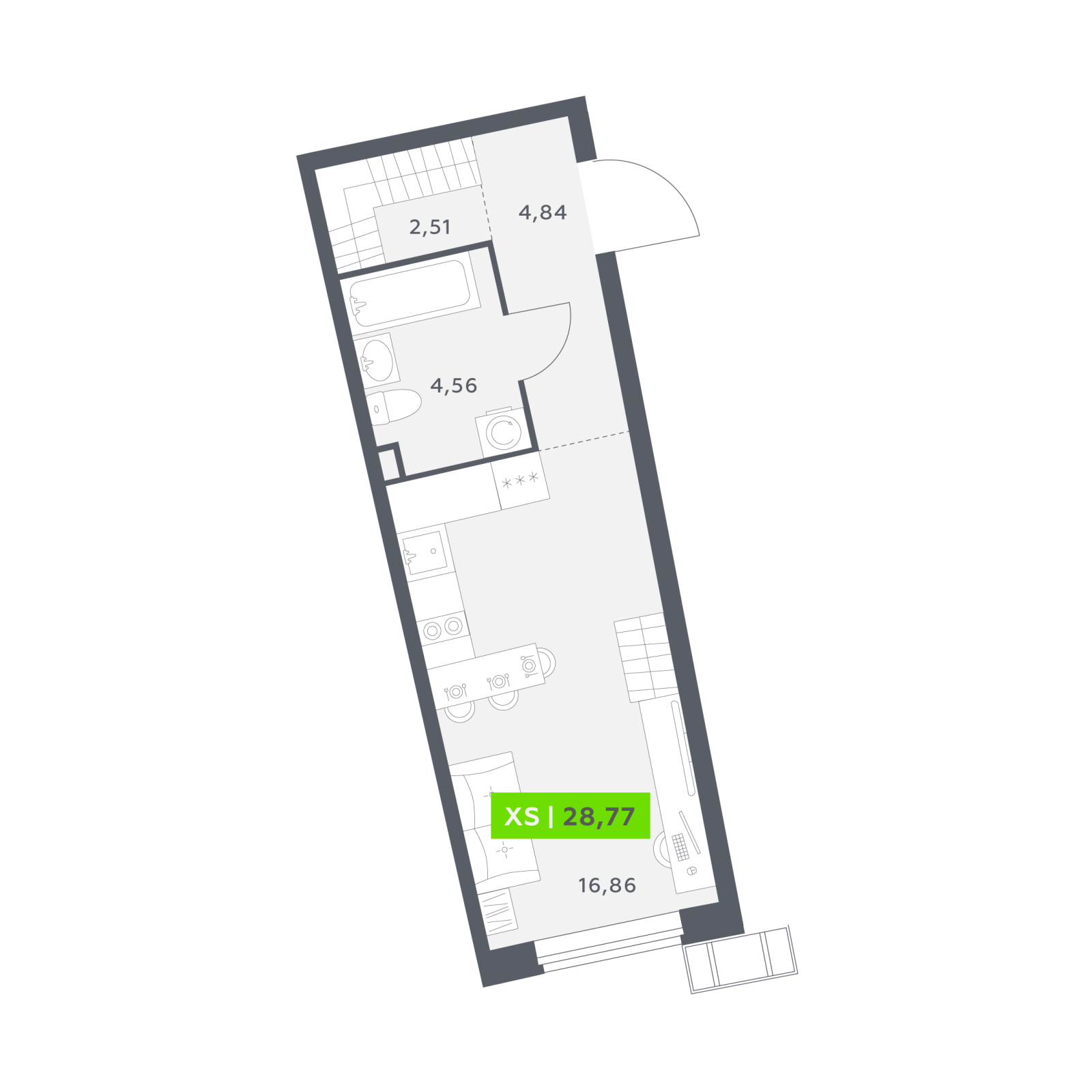 Планировка: студия, 28,8 м²