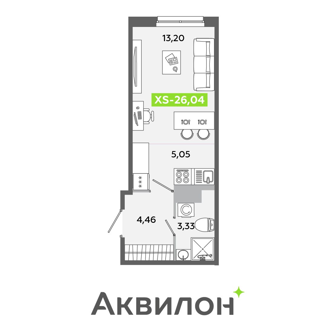 Планировка: студия, 26,0 м²