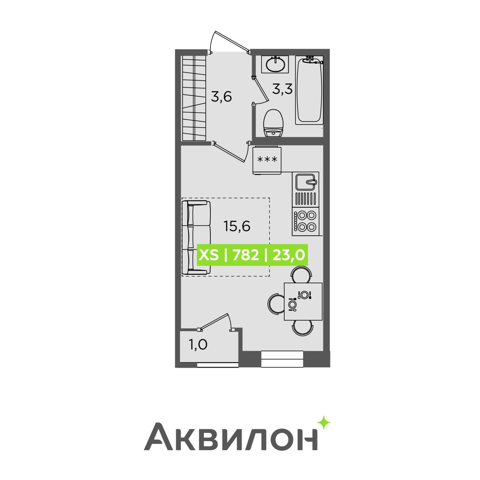 Планировка: студия, 23,0 м²